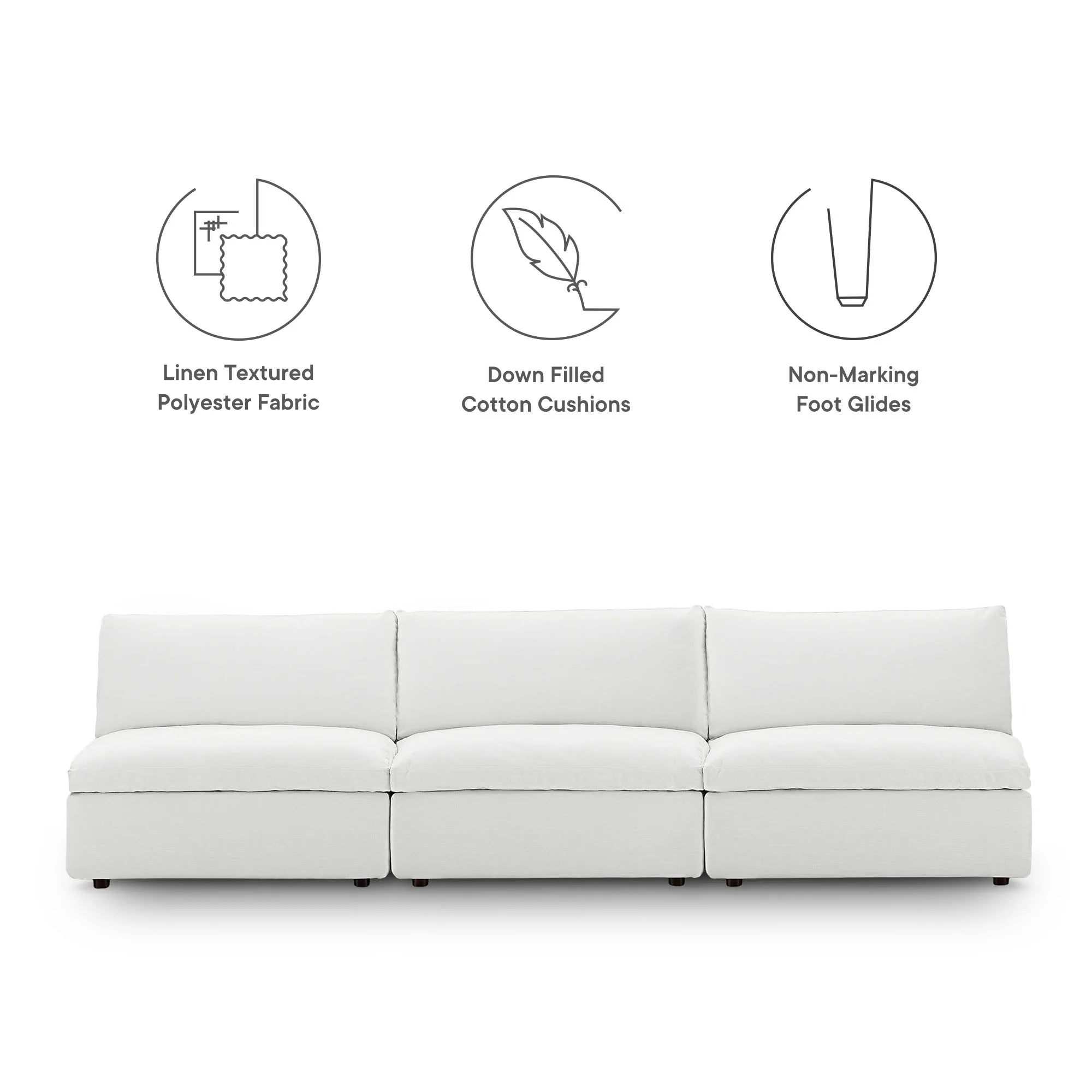 Commix Down Filled Overstuffed 3-Piece Armless Sectional Sofa