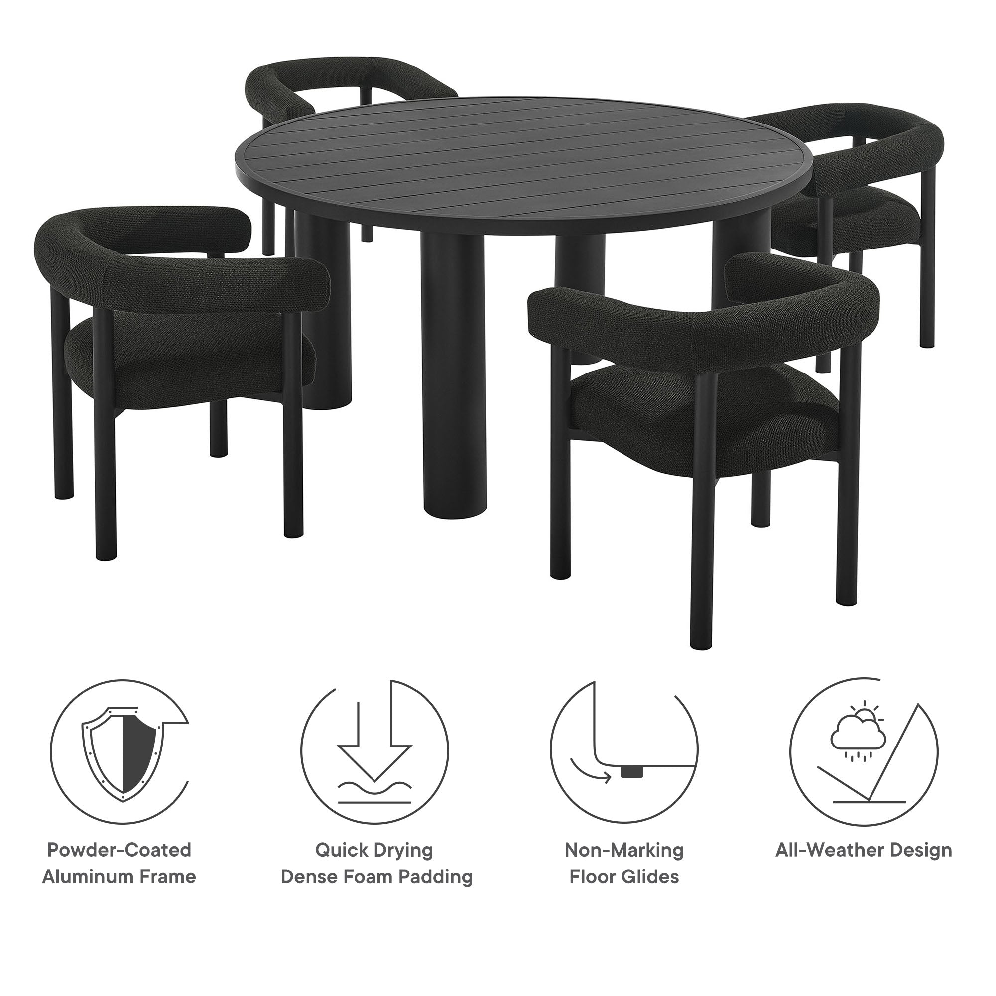 Nautica 5-Piece Round Outdoor Patio Aluminum Dining Table and Chairs Set