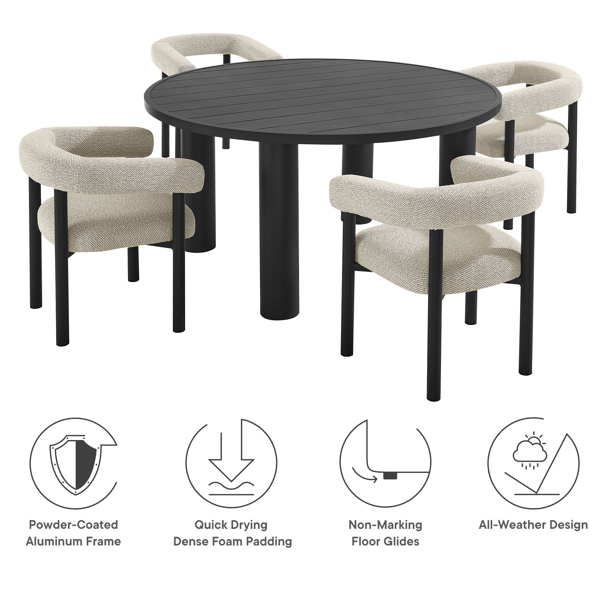 Nautica 5-Piece Round Outdoor Patio Aluminum Dining Table and Chairs Set