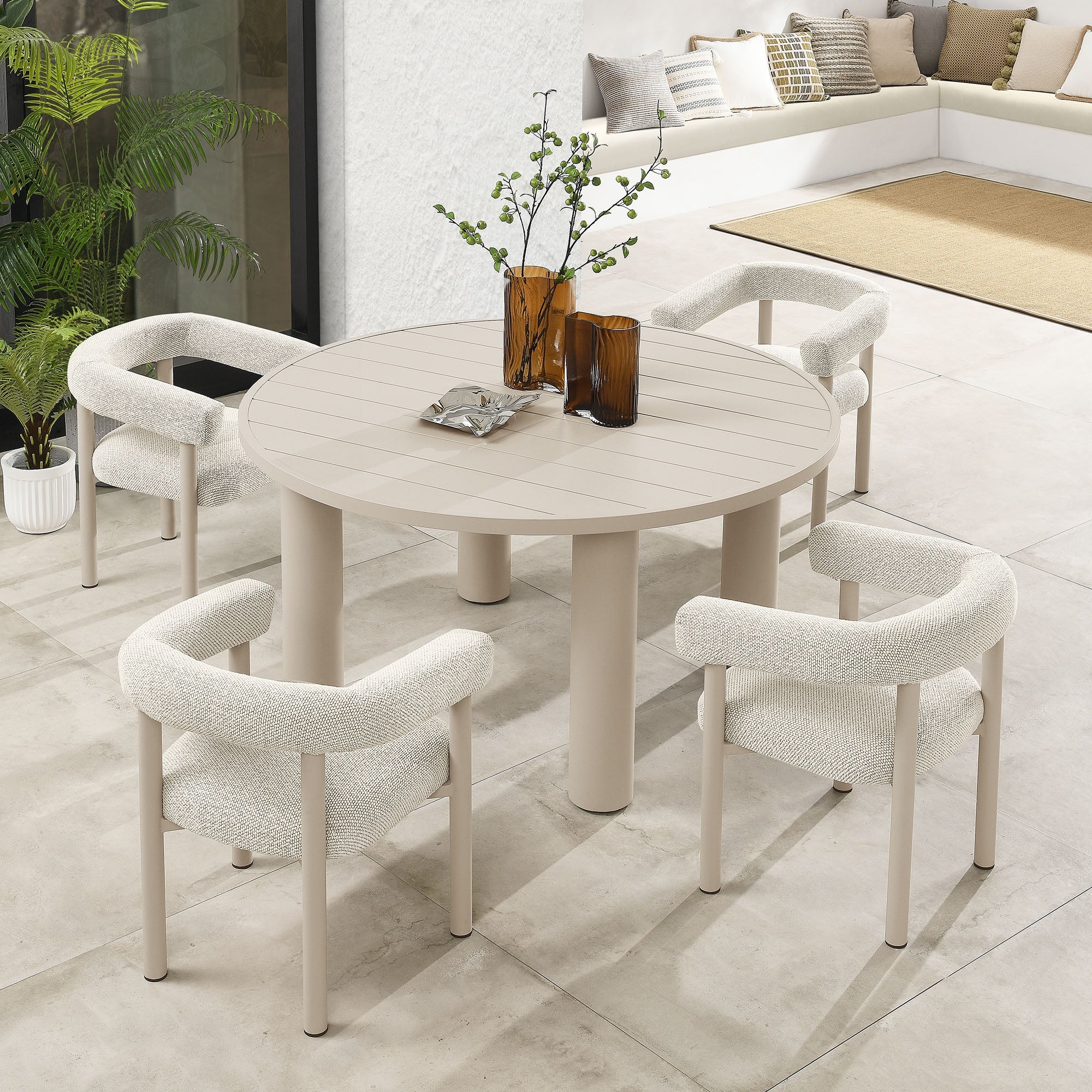 Ensemble de 5 tables à manger et chaises rondes en aluminium pour patio extérieur Nautica