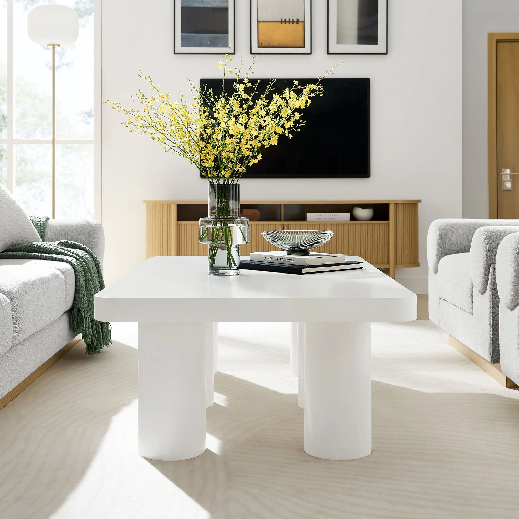 Cleo 54” Rectangular Coffee Table in White