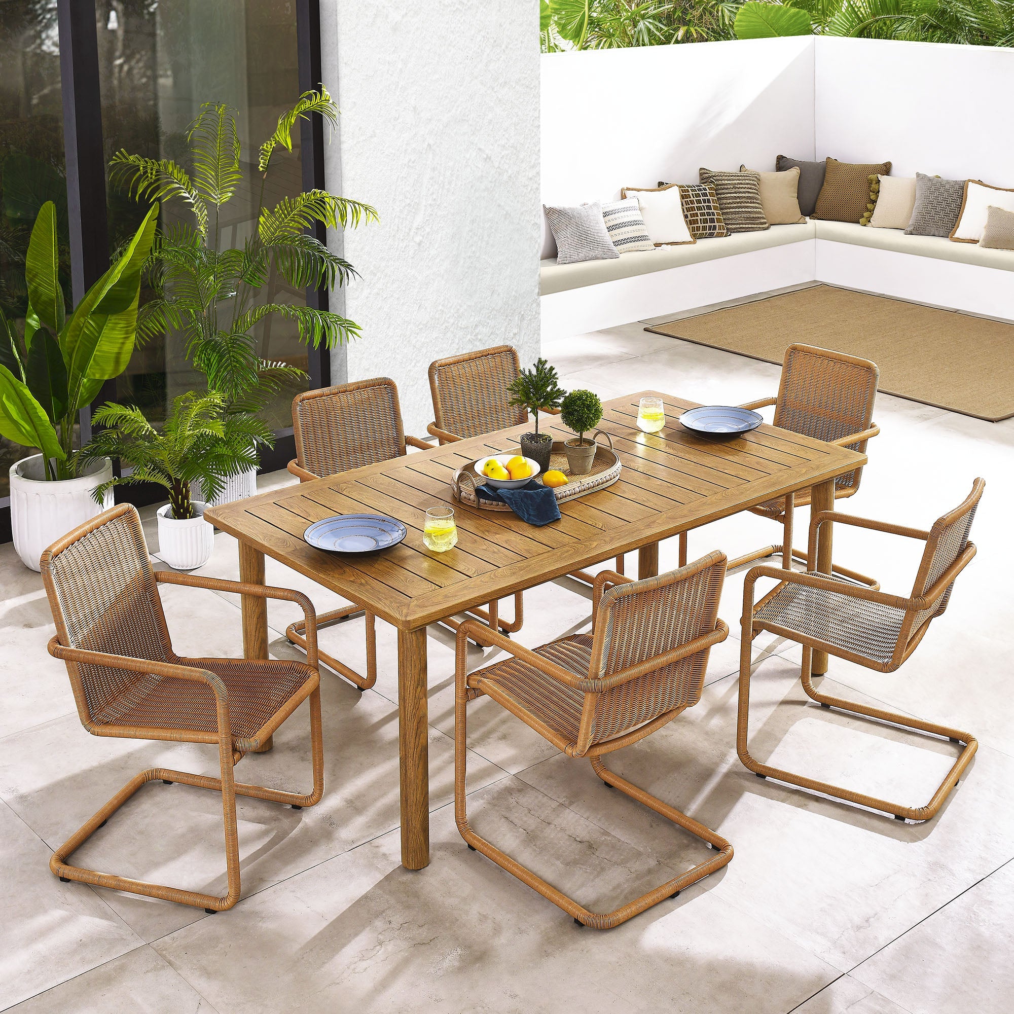 Abacus 7-Piece Rectangular Outdoor Patio Aluminum Dining Table Set