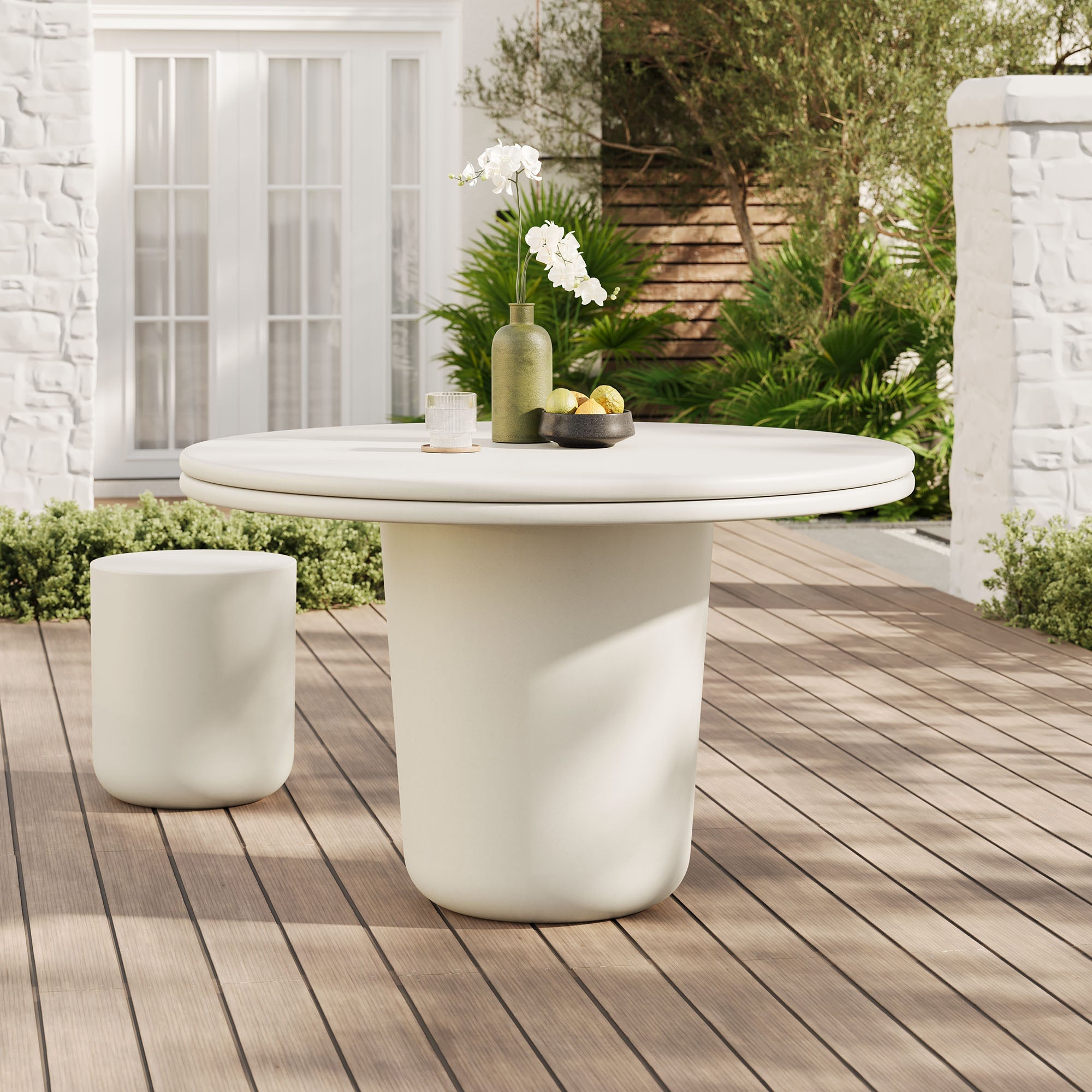 Table à manger ronde en béton pour patio intérieur et extérieur Brion de 48 po