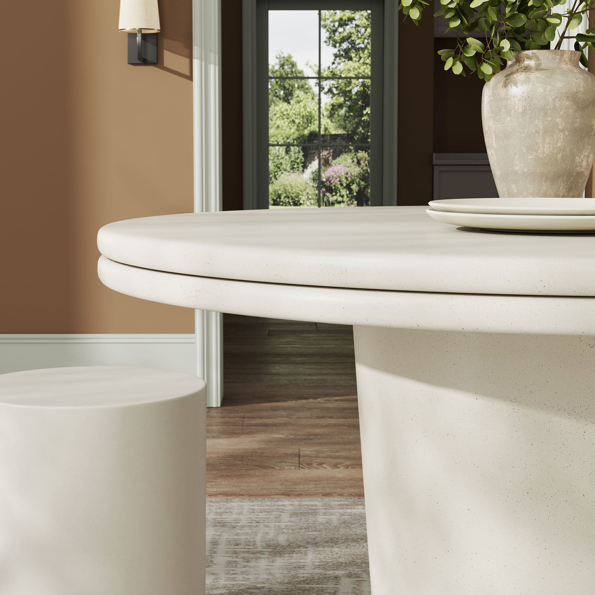 Table à manger ronde en béton pour patio intérieur et extérieur Brion de 48 po