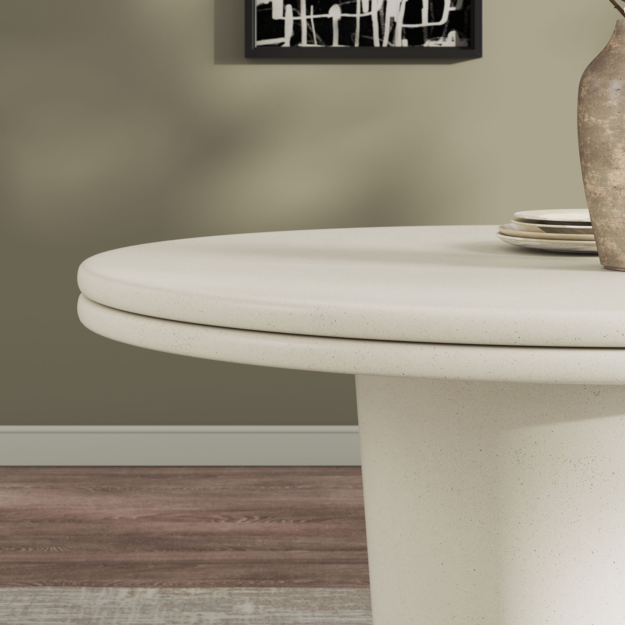 Table à manger ronde en béton pour patio intérieur et extérieur Brion de 48 po