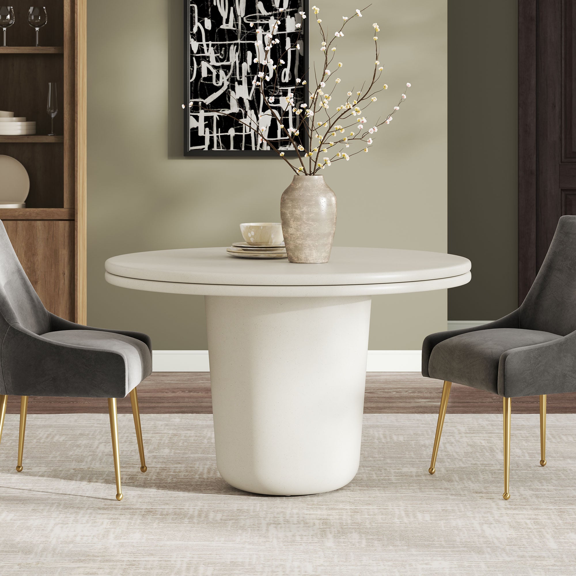 Table à manger ronde en béton pour patio intérieur et extérieur Brion de 48 po