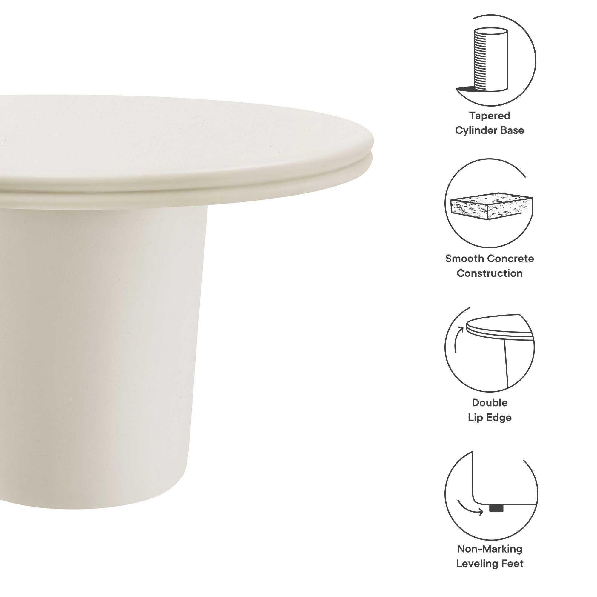 Table à manger ronde en béton pour patio intérieur et extérieur Brion de 48 po