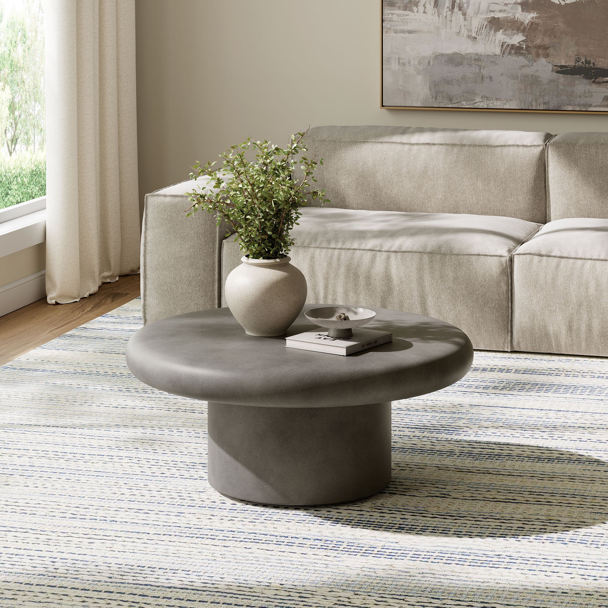 Table basse ronde en béton pour patio intérieur et extérieur Argos