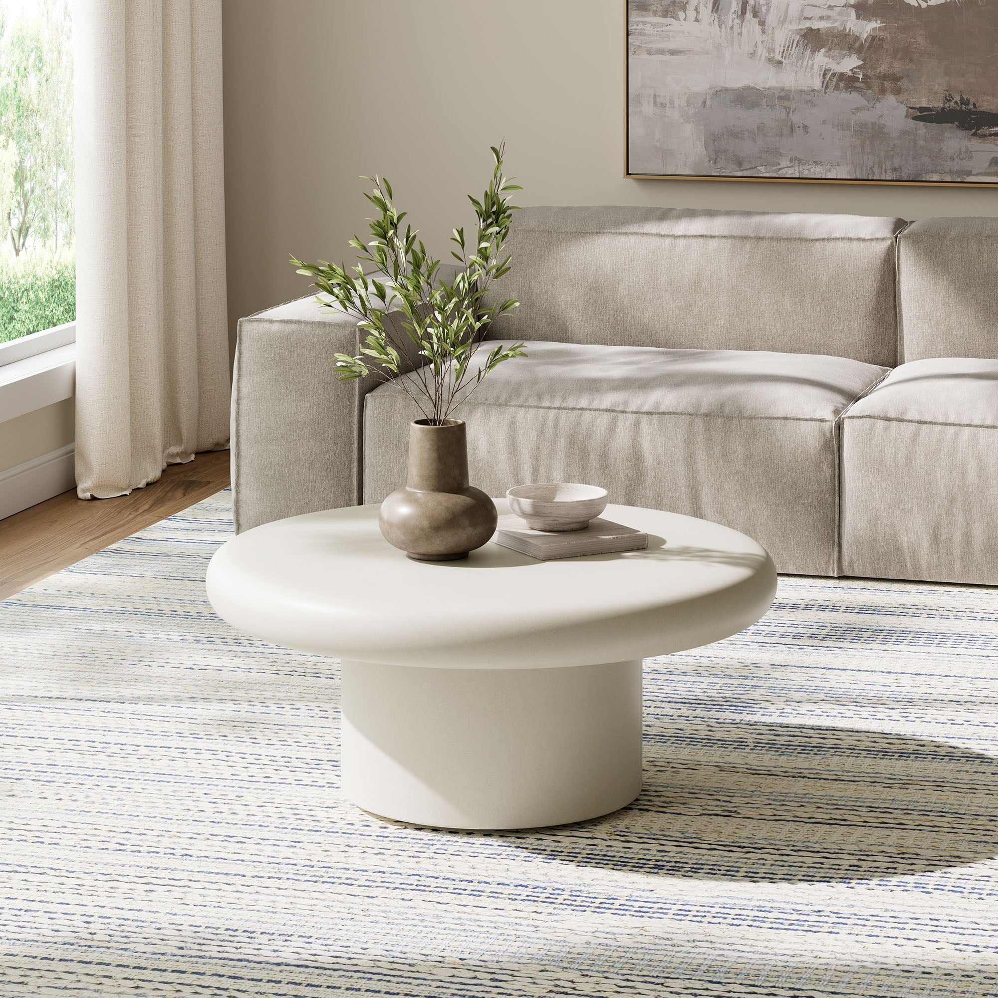 Table basse ronde en béton pour patio intérieur et extérieur Argos