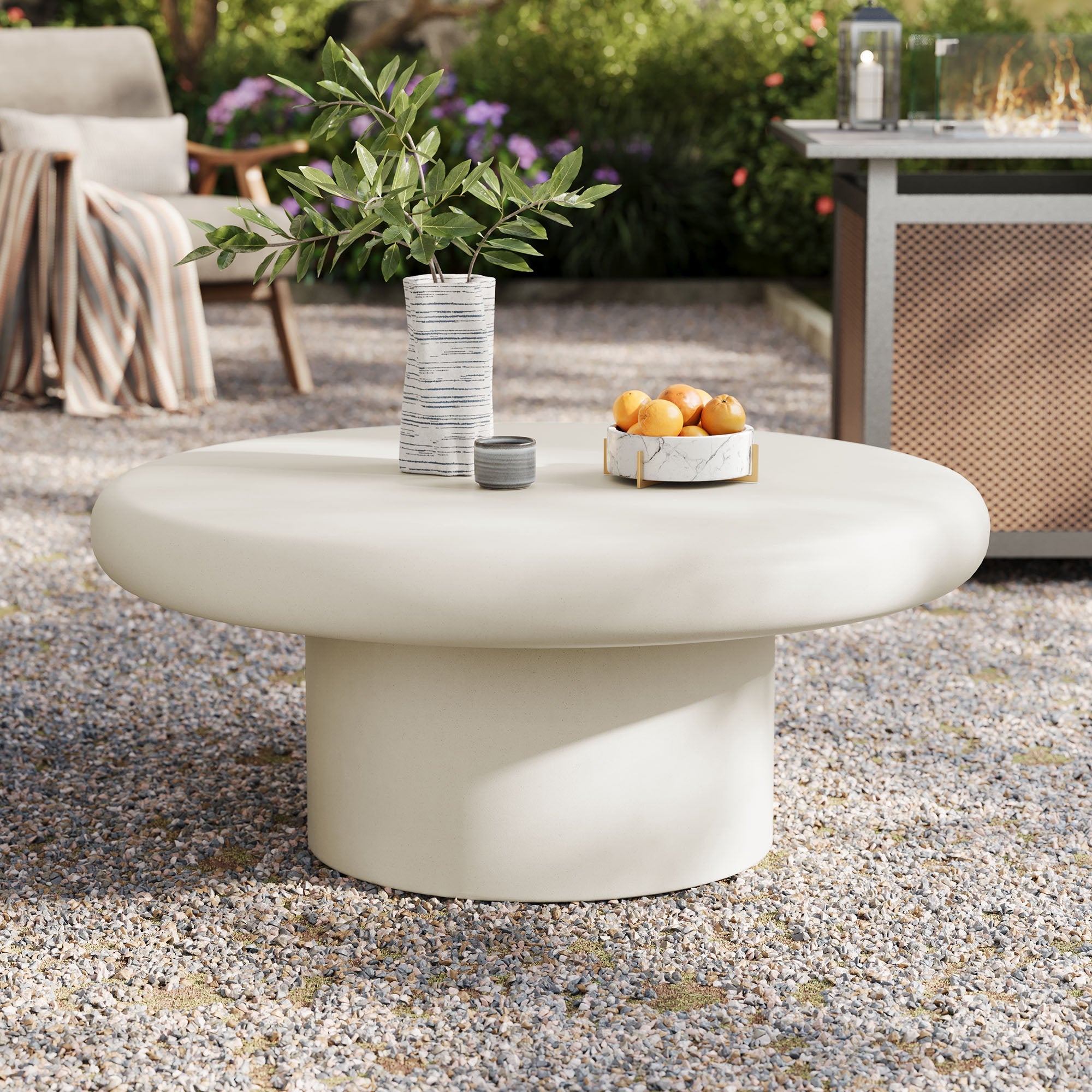 Table basse ronde en béton pour patio intérieur et extérieur Argos