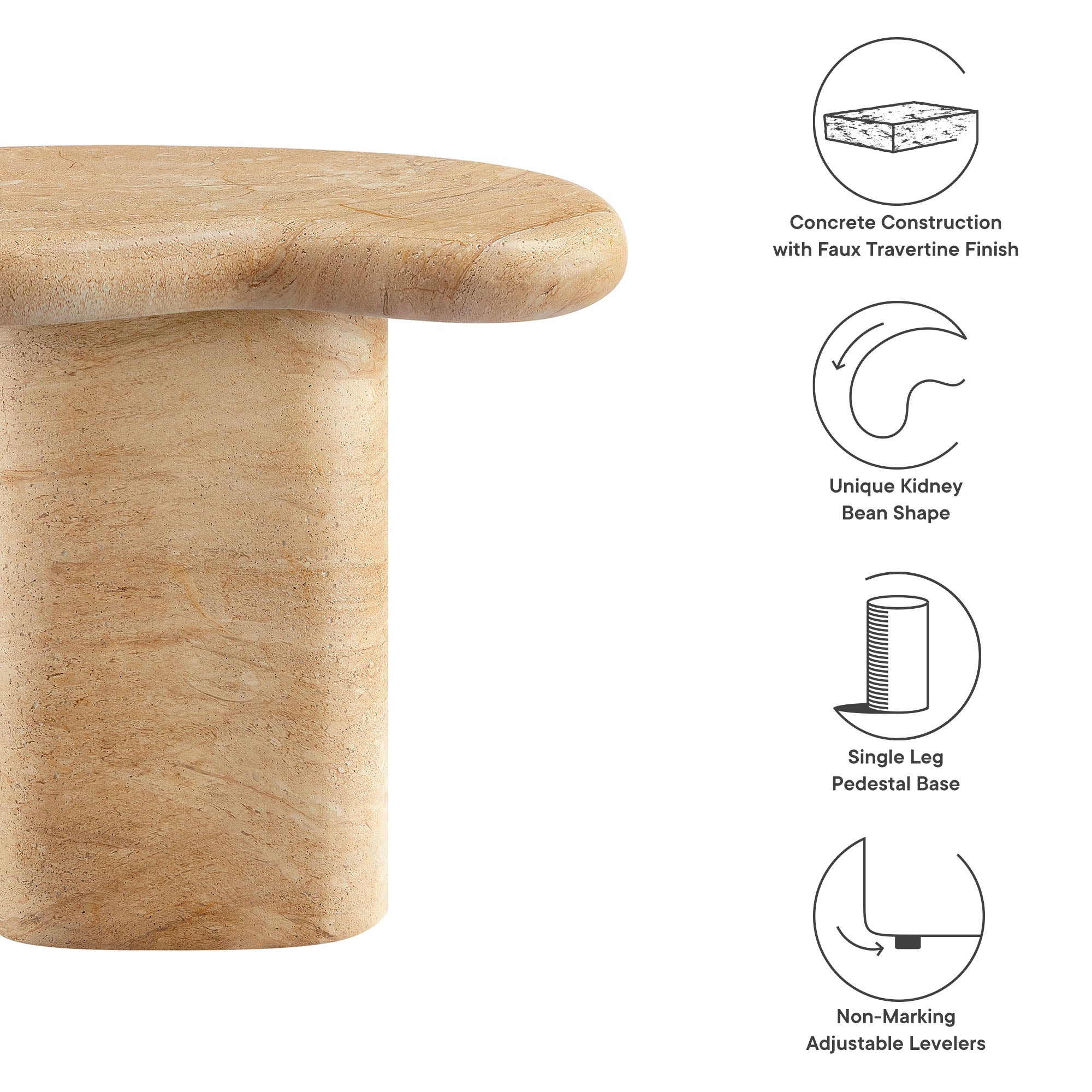 Table d'appoint en faux travertin texturé pour patio intérieur et extérieur Elowen en travertin