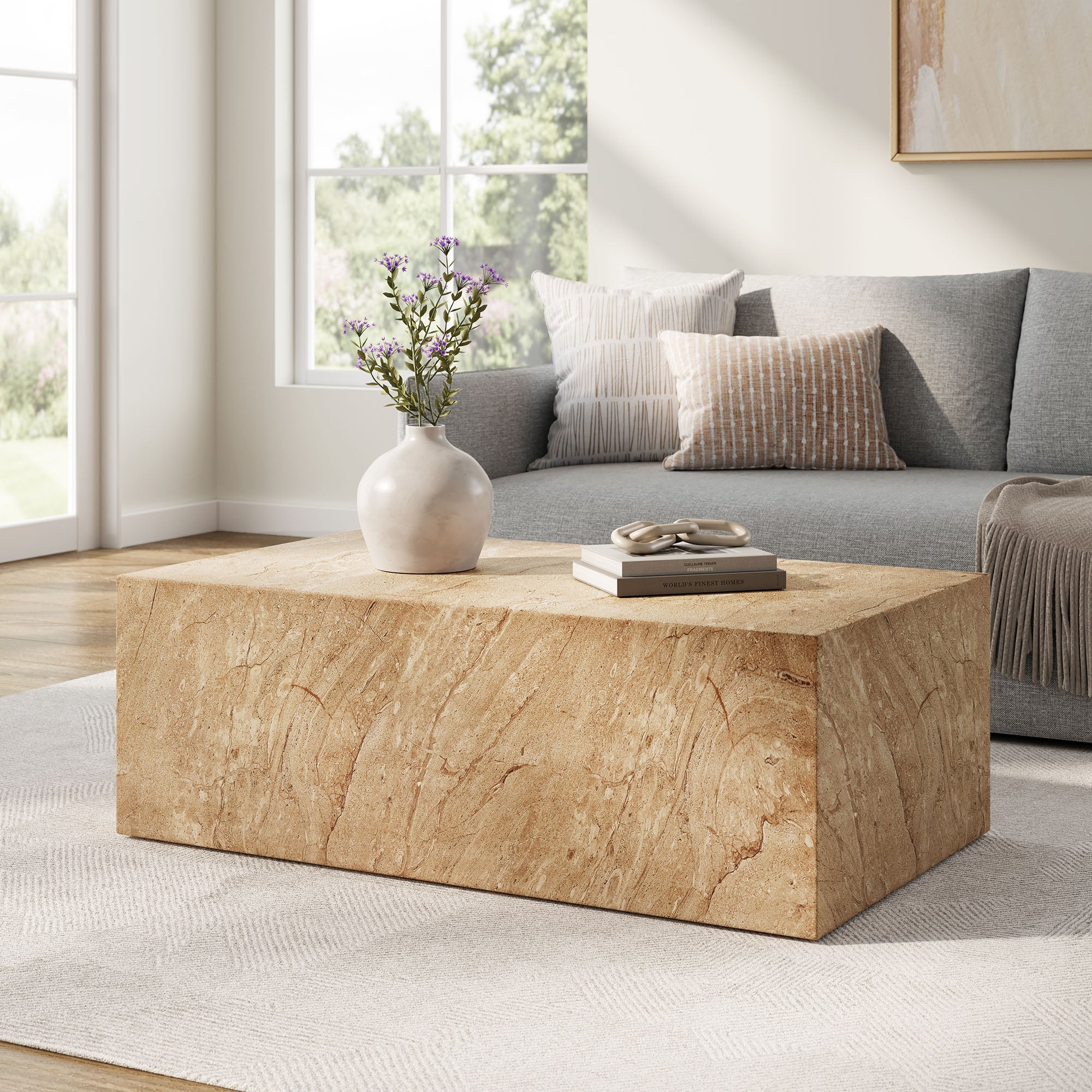 Table basse carrée en béton pour patio intérieur et extérieur Jordana