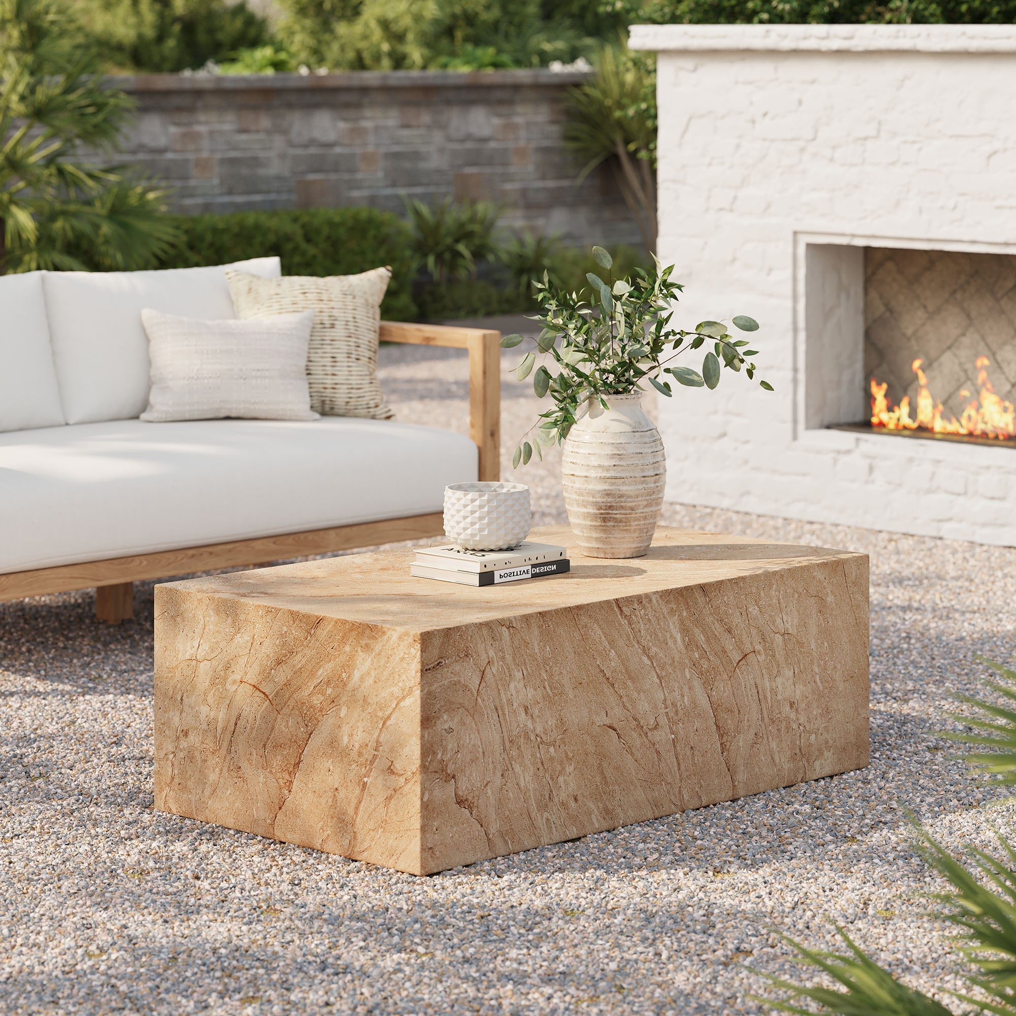 Table basse carrée en béton pour patio intérieur et extérieur Jordana