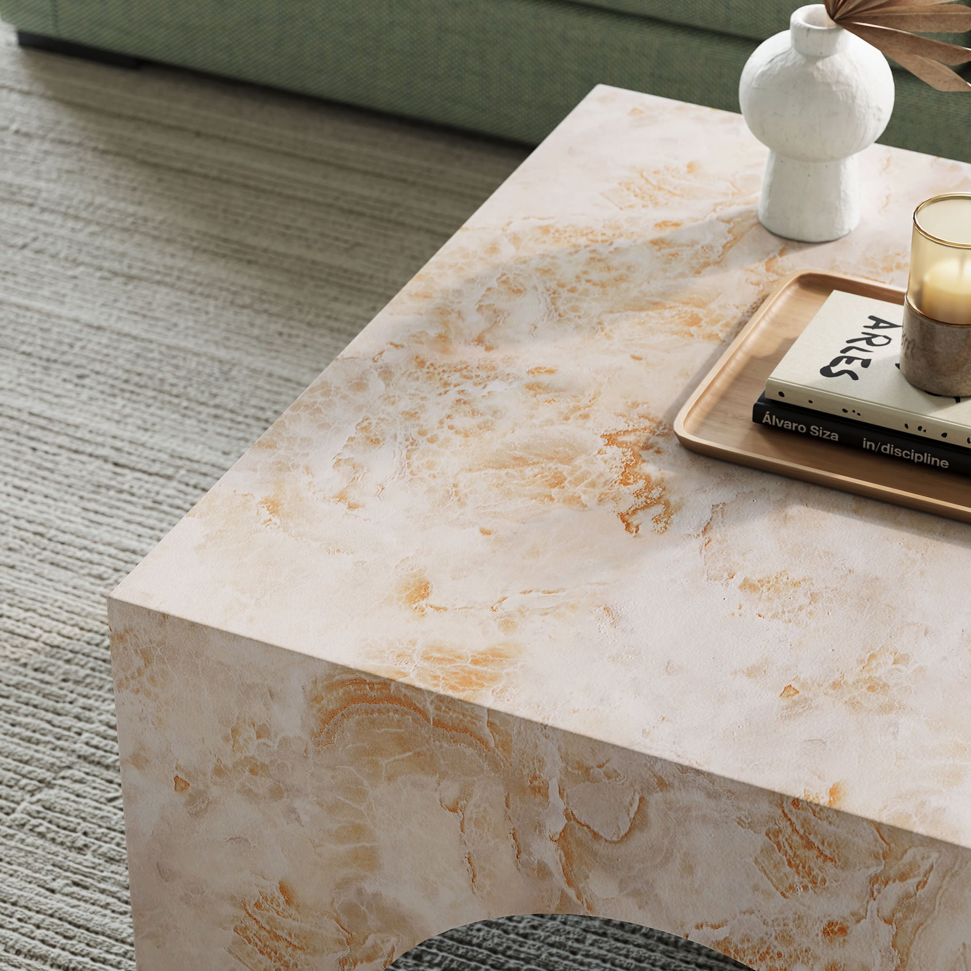 Table basse en béton cintrée pour patio intérieur et extérieur Valen