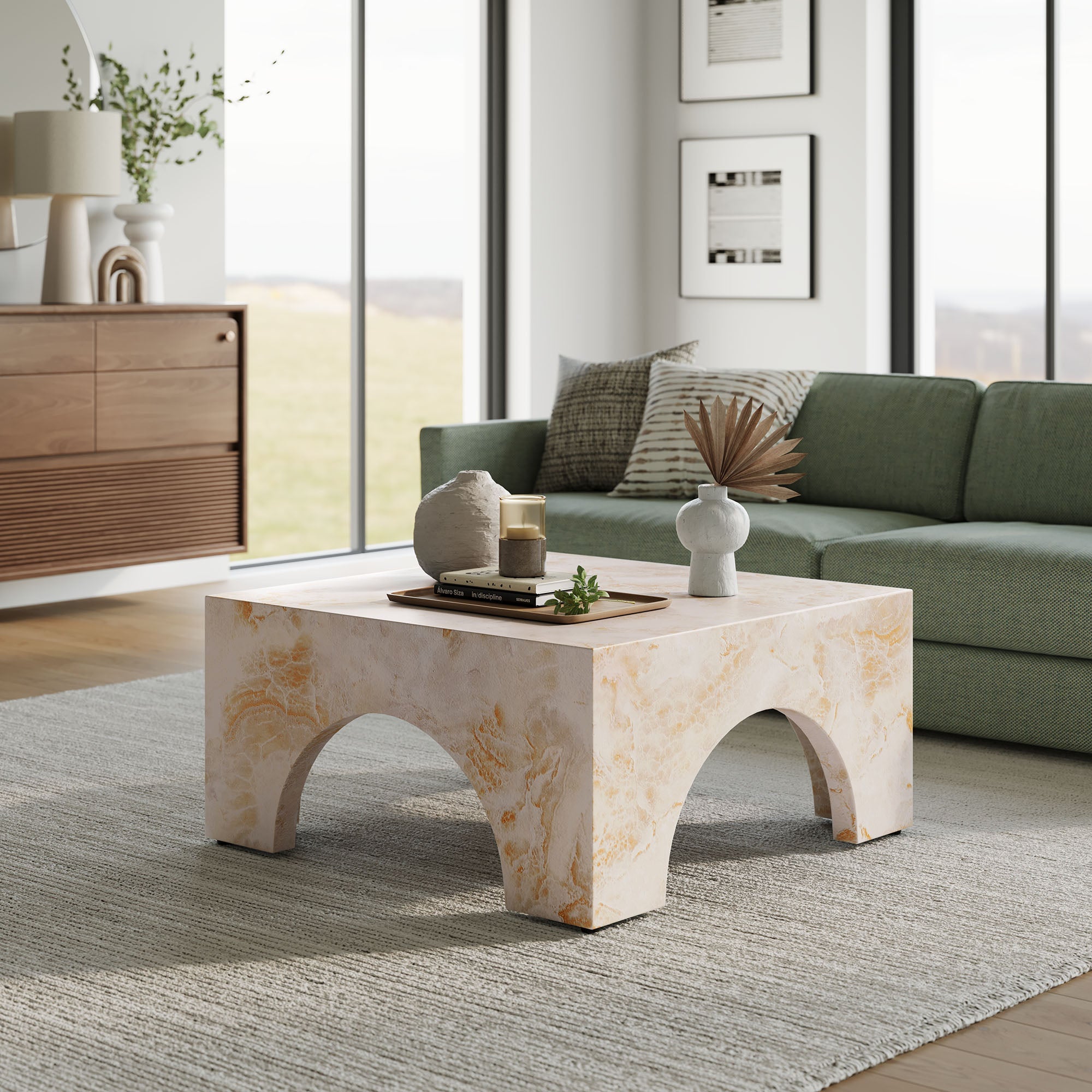 Table basse en béton cintrée pour patio intérieur et extérieur Valen