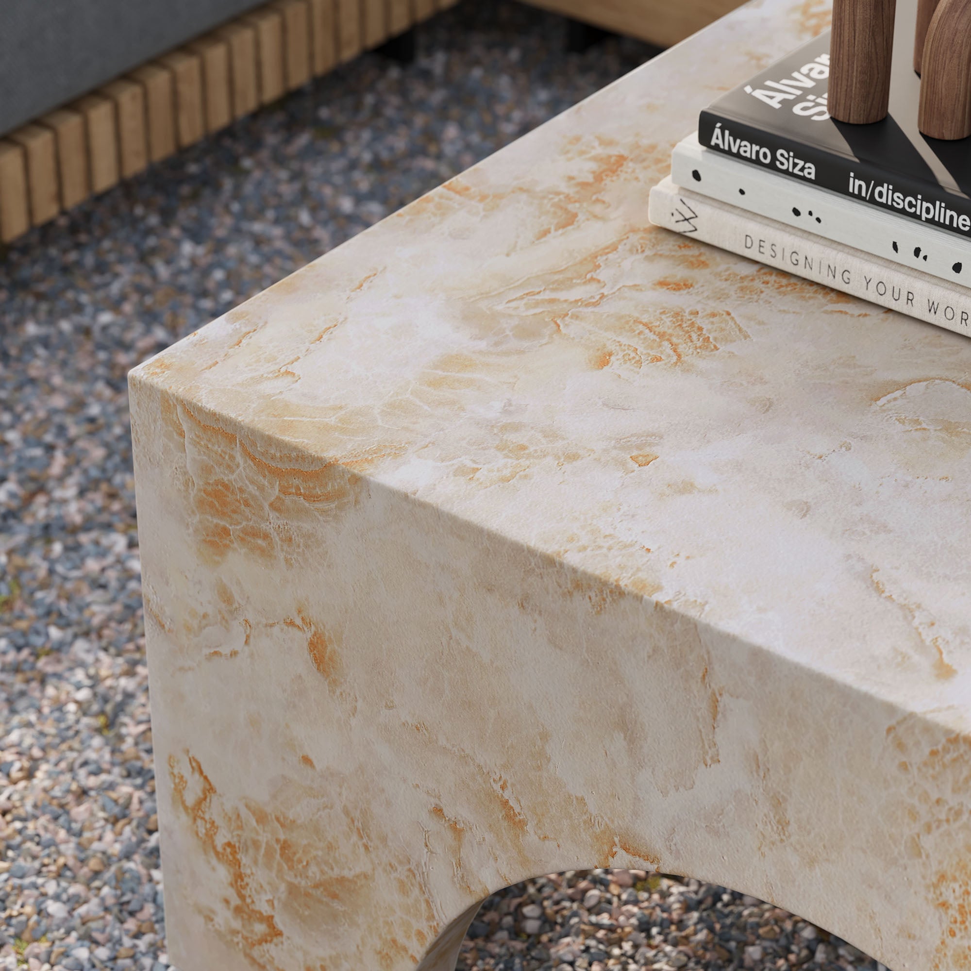 Table basse en béton cintrée pour patio intérieur et extérieur Valen