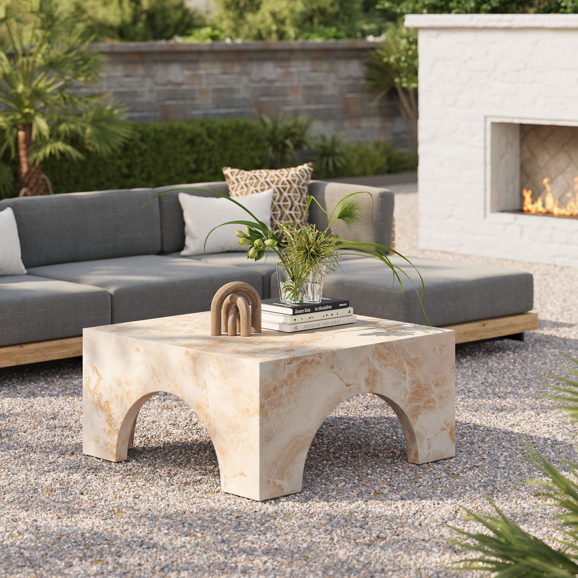 Table basse en béton cintrée pour patio intérieur et extérieur Valen