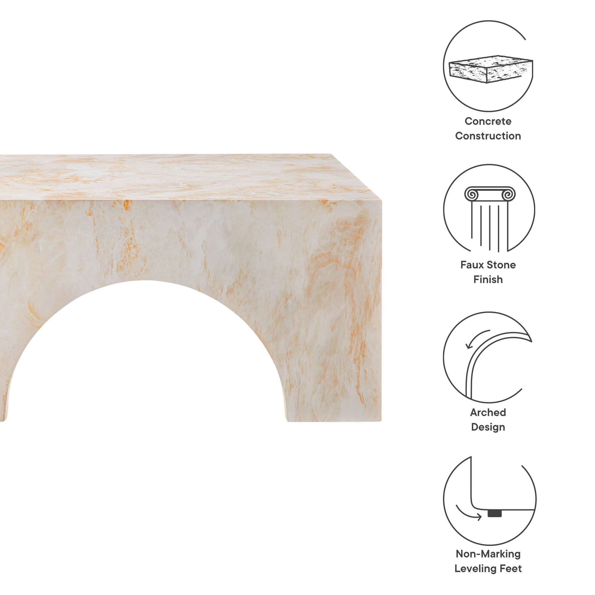 Table basse en béton cintrée pour patio intérieur et extérieur Valen