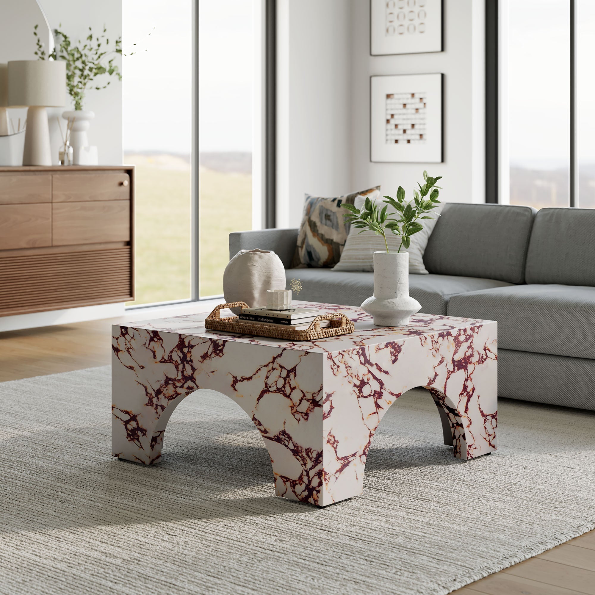 Table basse en béton cintrée pour patio intérieur et extérieur Valen