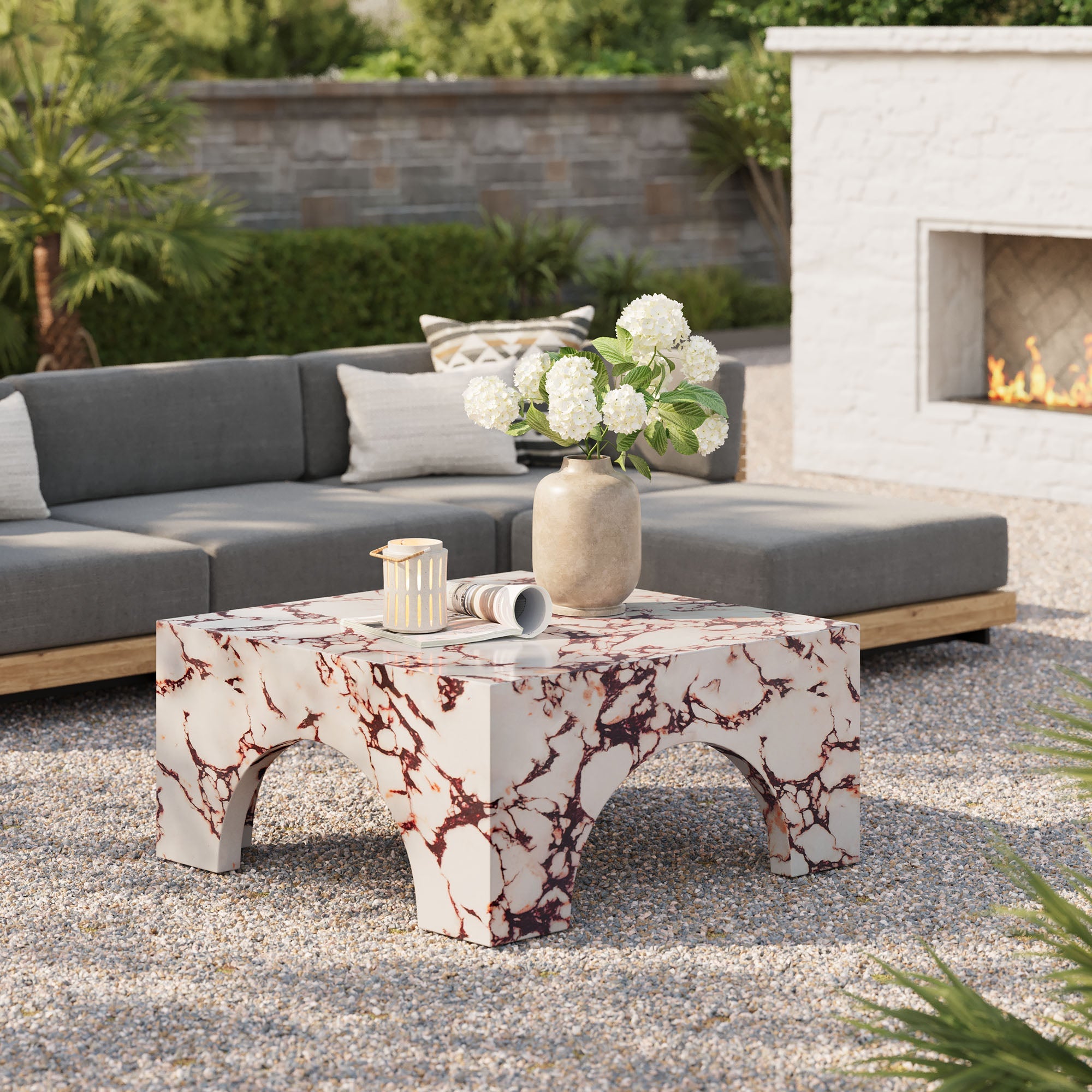 Table basse en béton cintrée pour patio intérieur et extérieur Valen