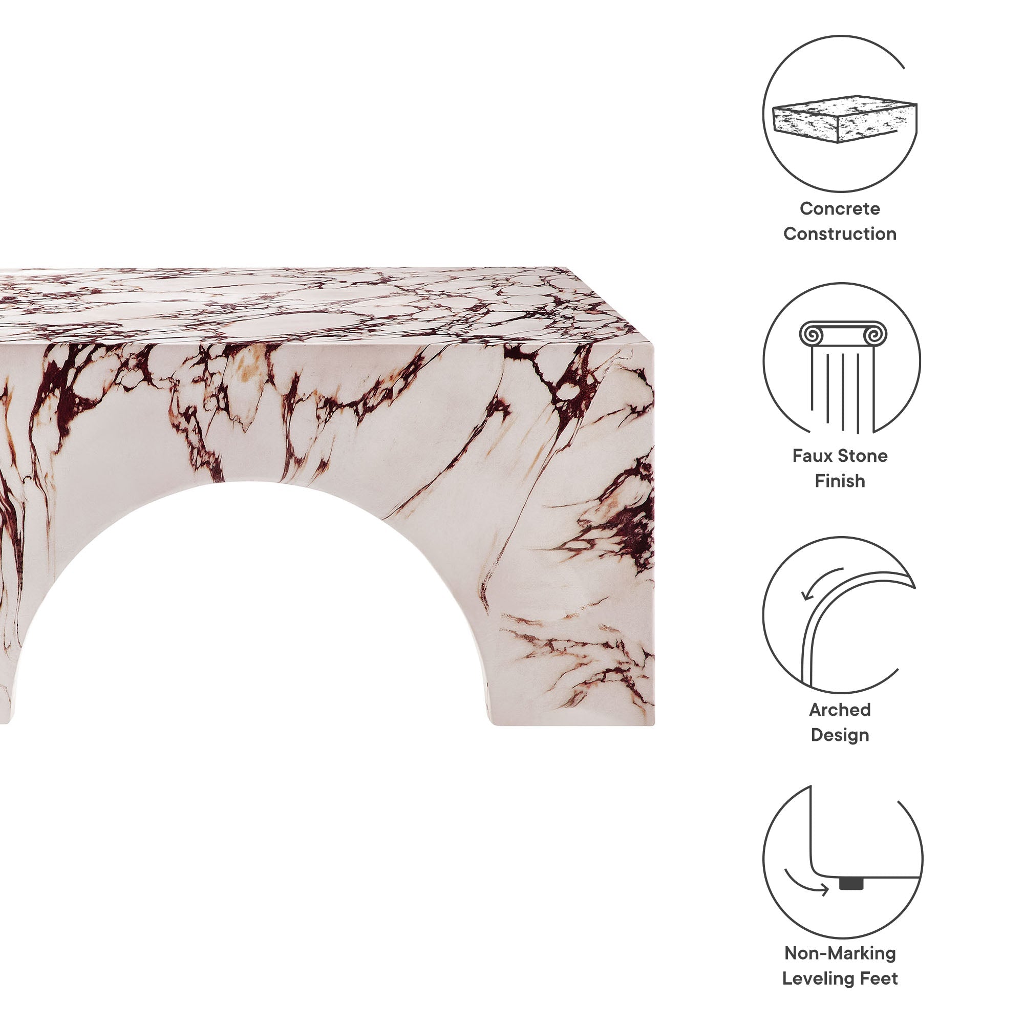 Table basse en béton cintrée pour patio intérieur et extérieur Valen
