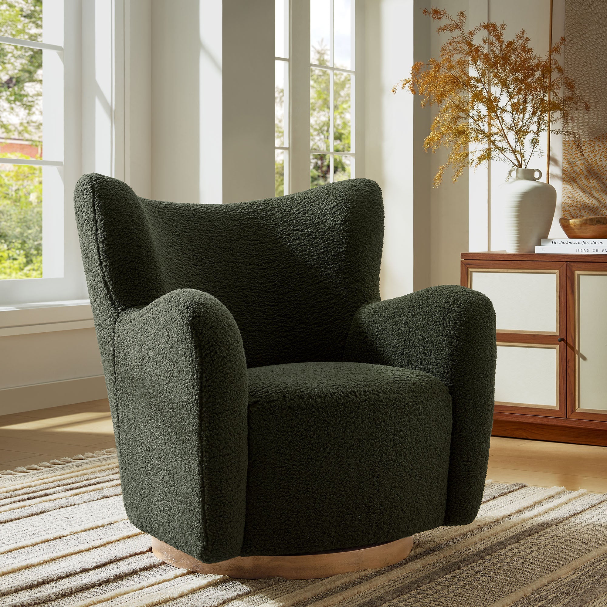 Montrose Wingback Sherpa Swivel Accent Chair