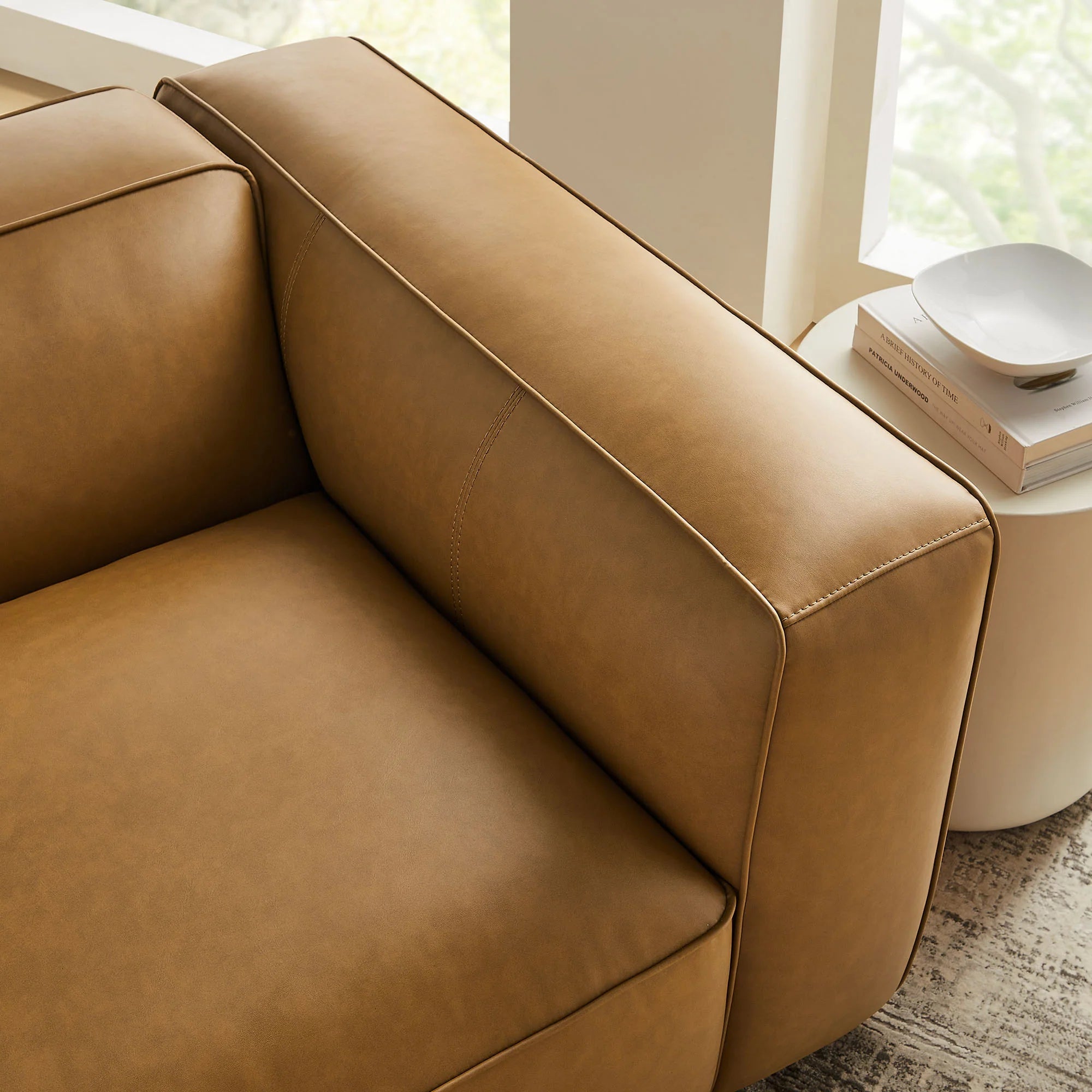 Fauteuil modulaire droit rembourré en cuir végétalien Auren