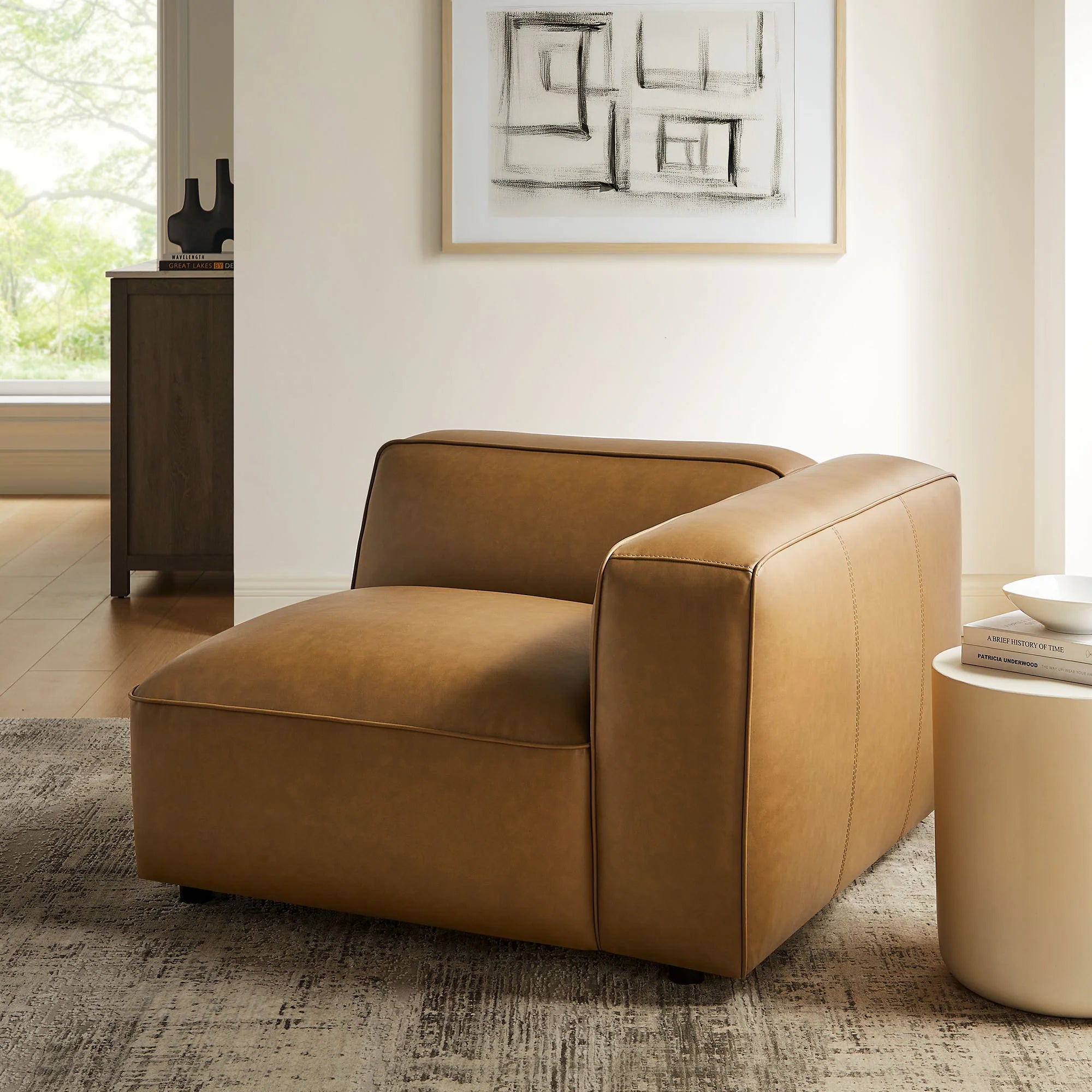Fauteuil modulaire droit rembourré en cuir végétalien Auren