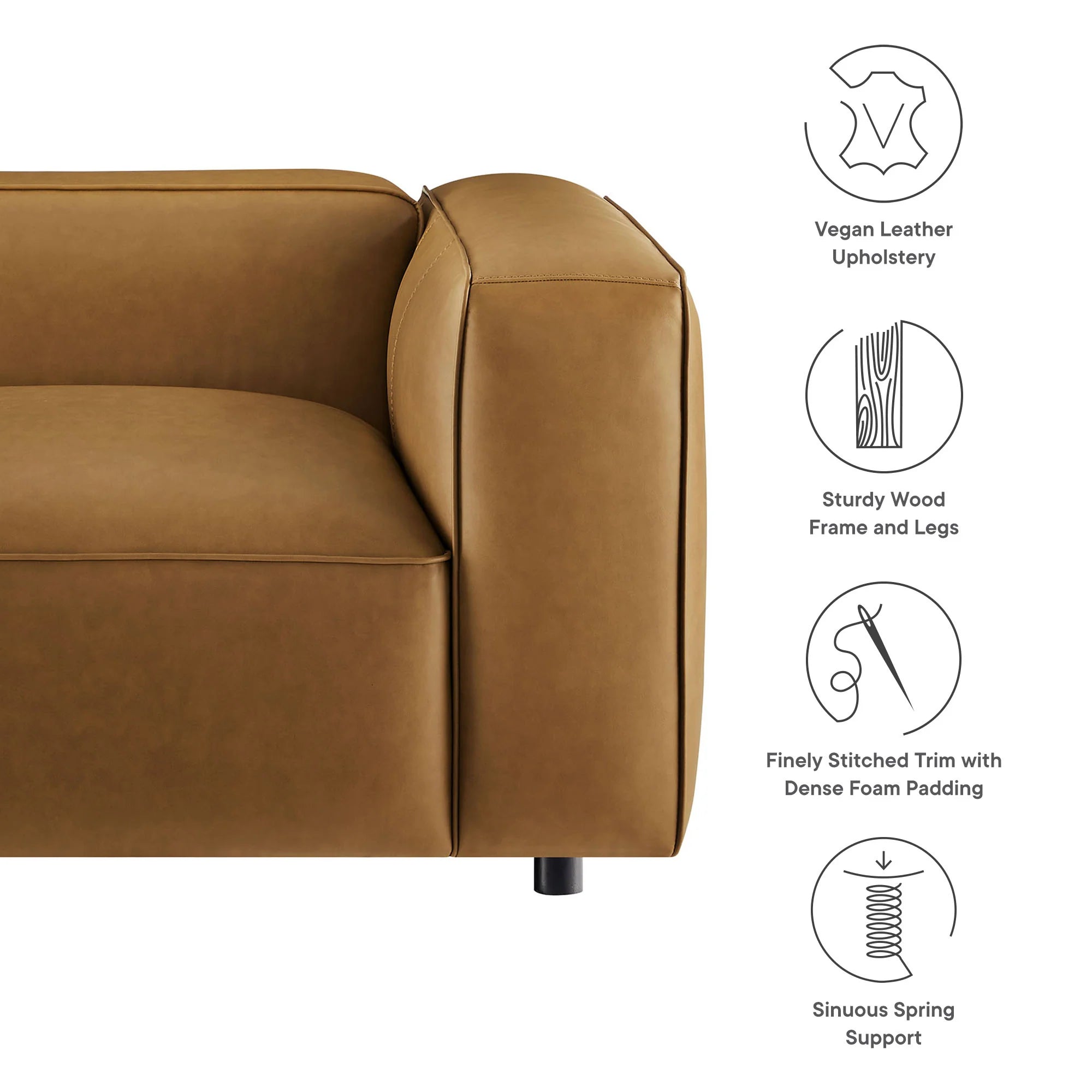Fauteuil modulaire droit rembourré en cuir végétalien Auren
