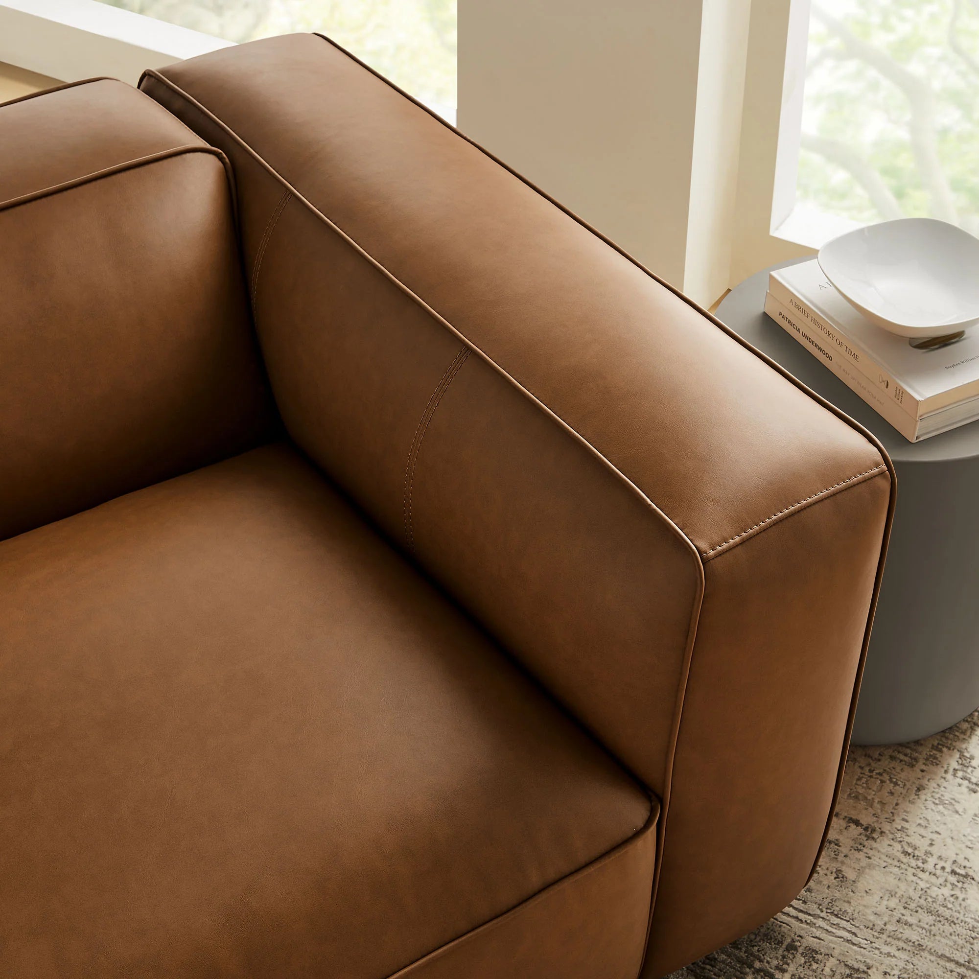 Fauteuil modulaire droit rembourré en cuir végétalien Auren