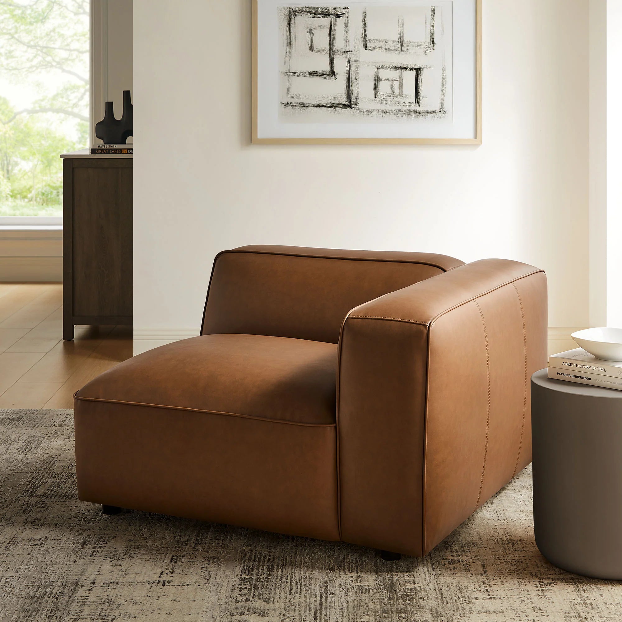 Fauteuil modulaire droit rembourré en cuir végétalien Auren