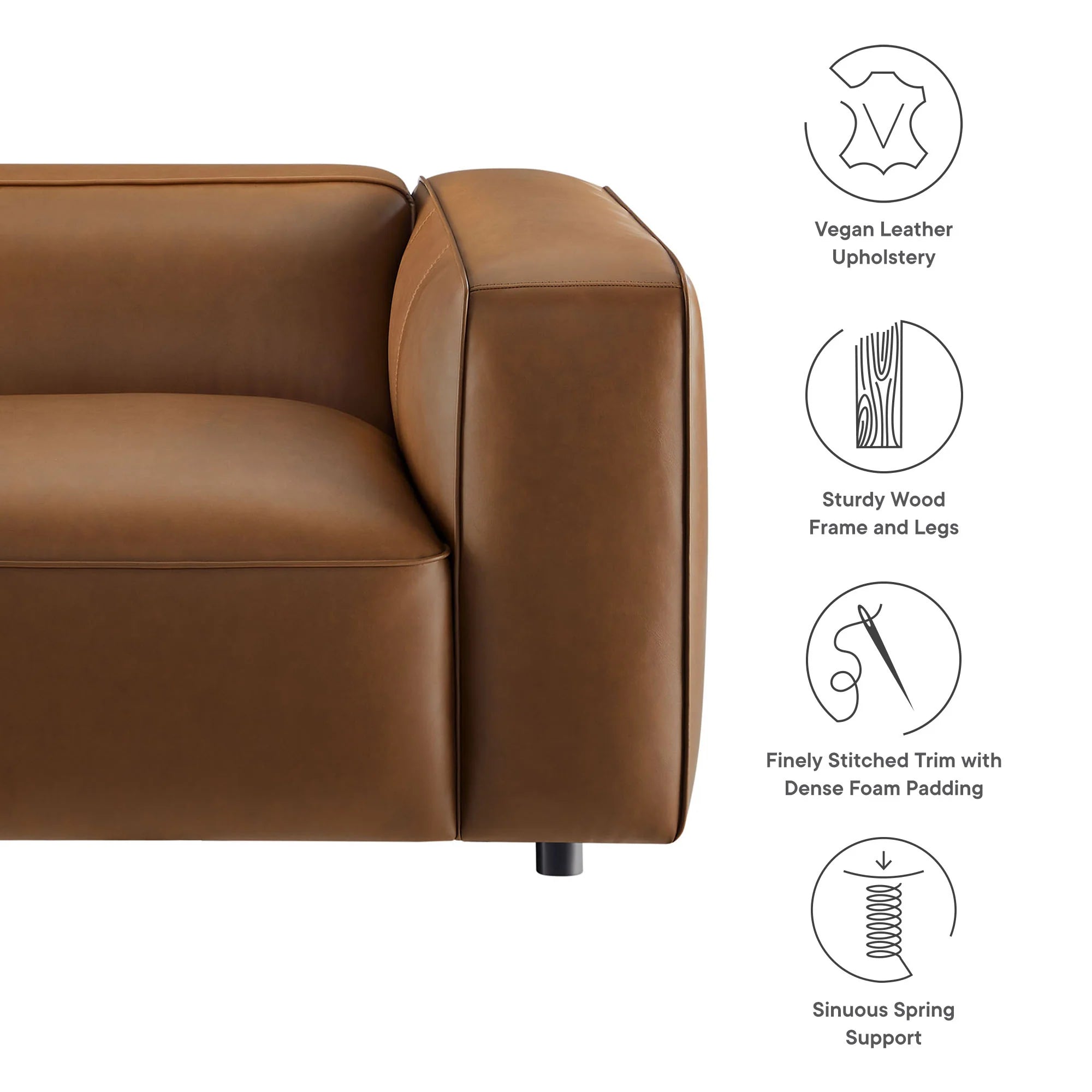 Fauteuil modulaire droit rembourré en cuir végétalien Auren