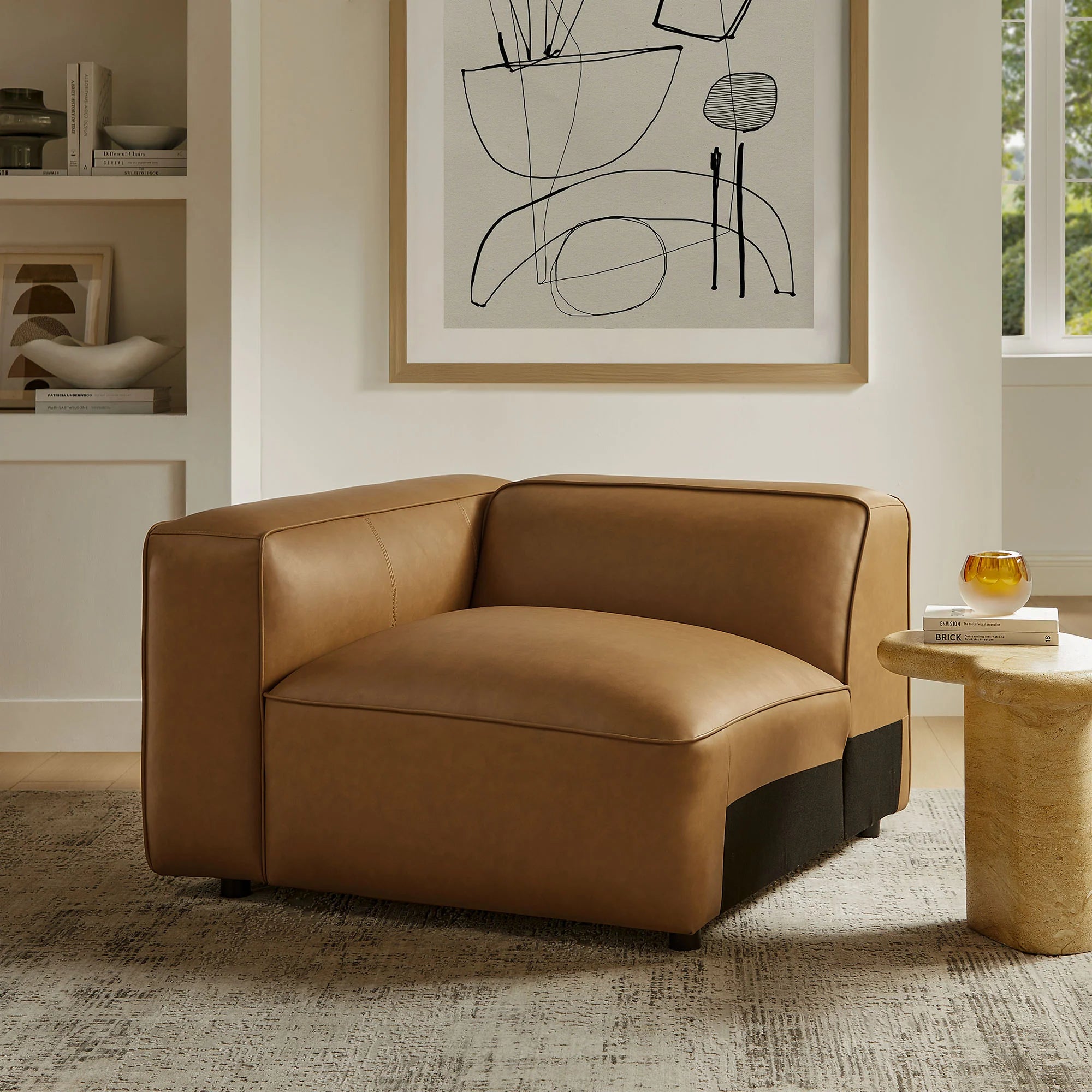 Fauteuil modulaire gauche rembourré en cuir végétalien Auren