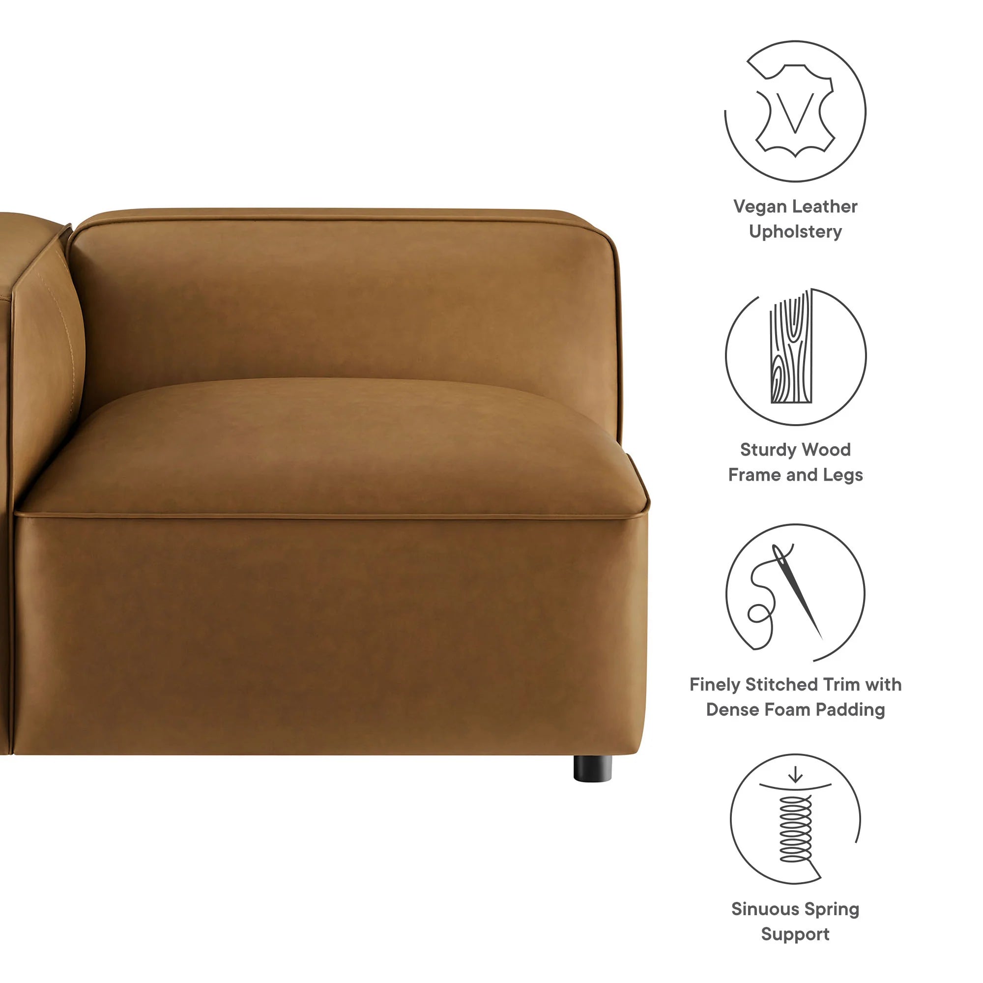 Fauteuil modulaire gauche rembourré en cuir végétalien Auren