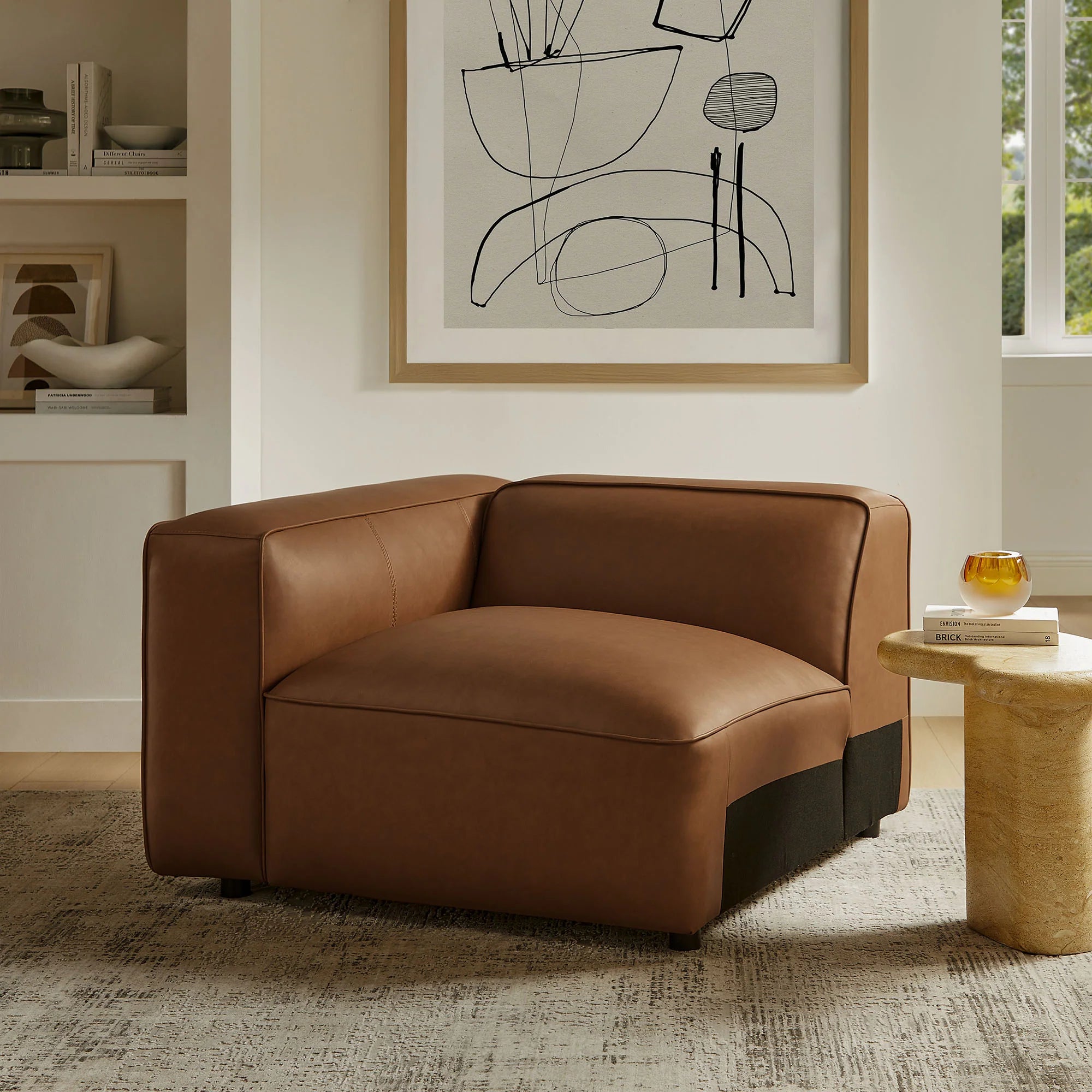 Fauteuil modulaire gauche rembourré en cuir végétalien Auren