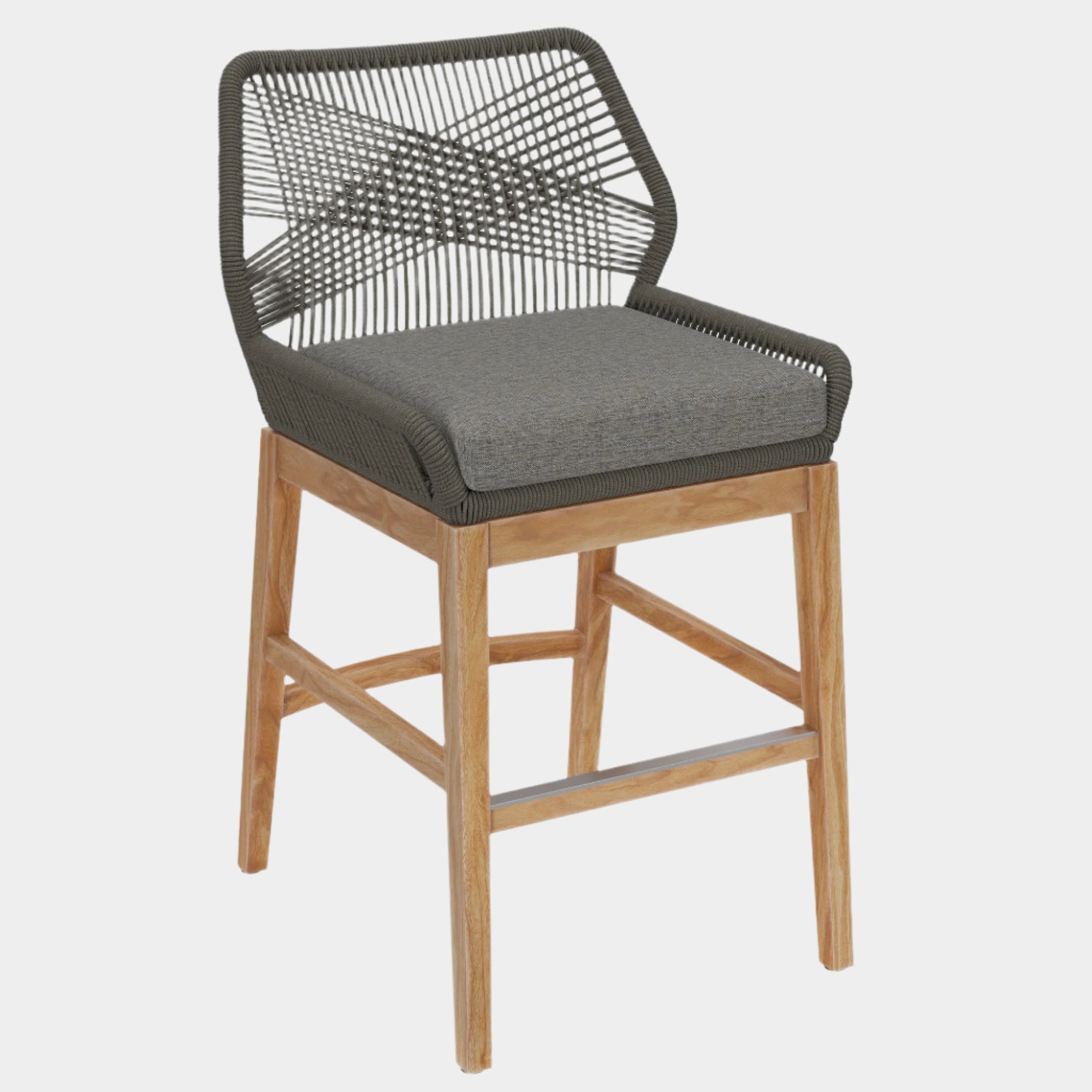 Tabouret de bar d'extérieur en teck et corde Wellspring