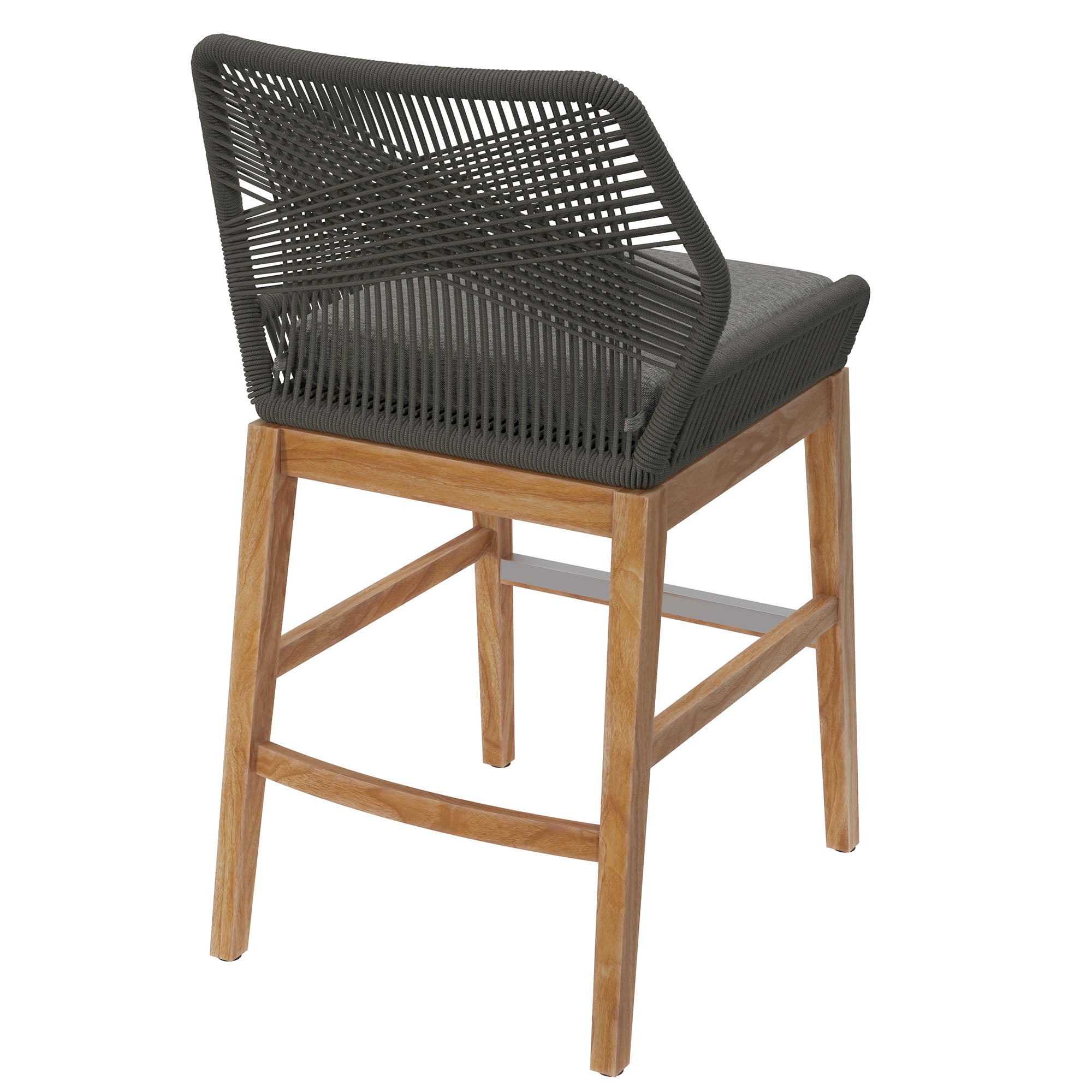 Tabouret de bar d'extérieur en teck et corde Wellspring