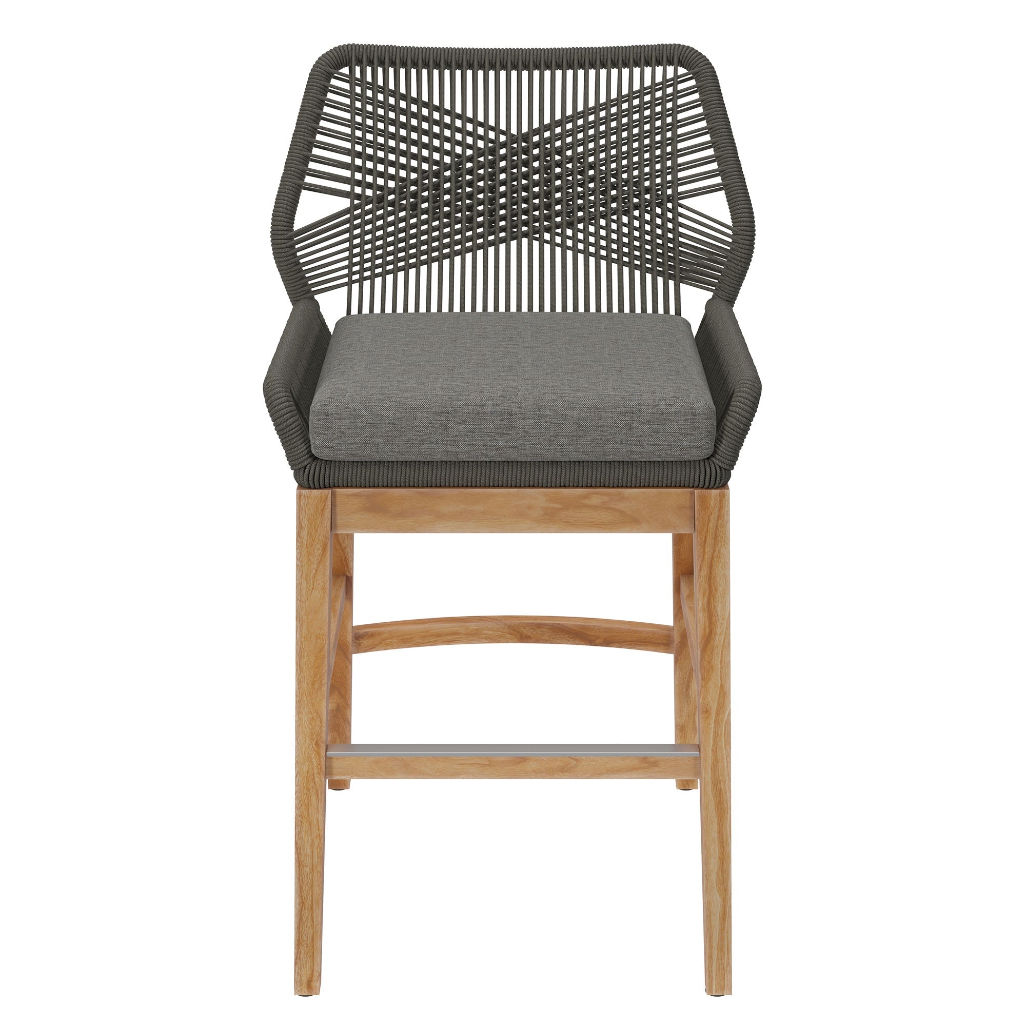 Tabouret de bar d'extérieur en teck et corde Wellspring