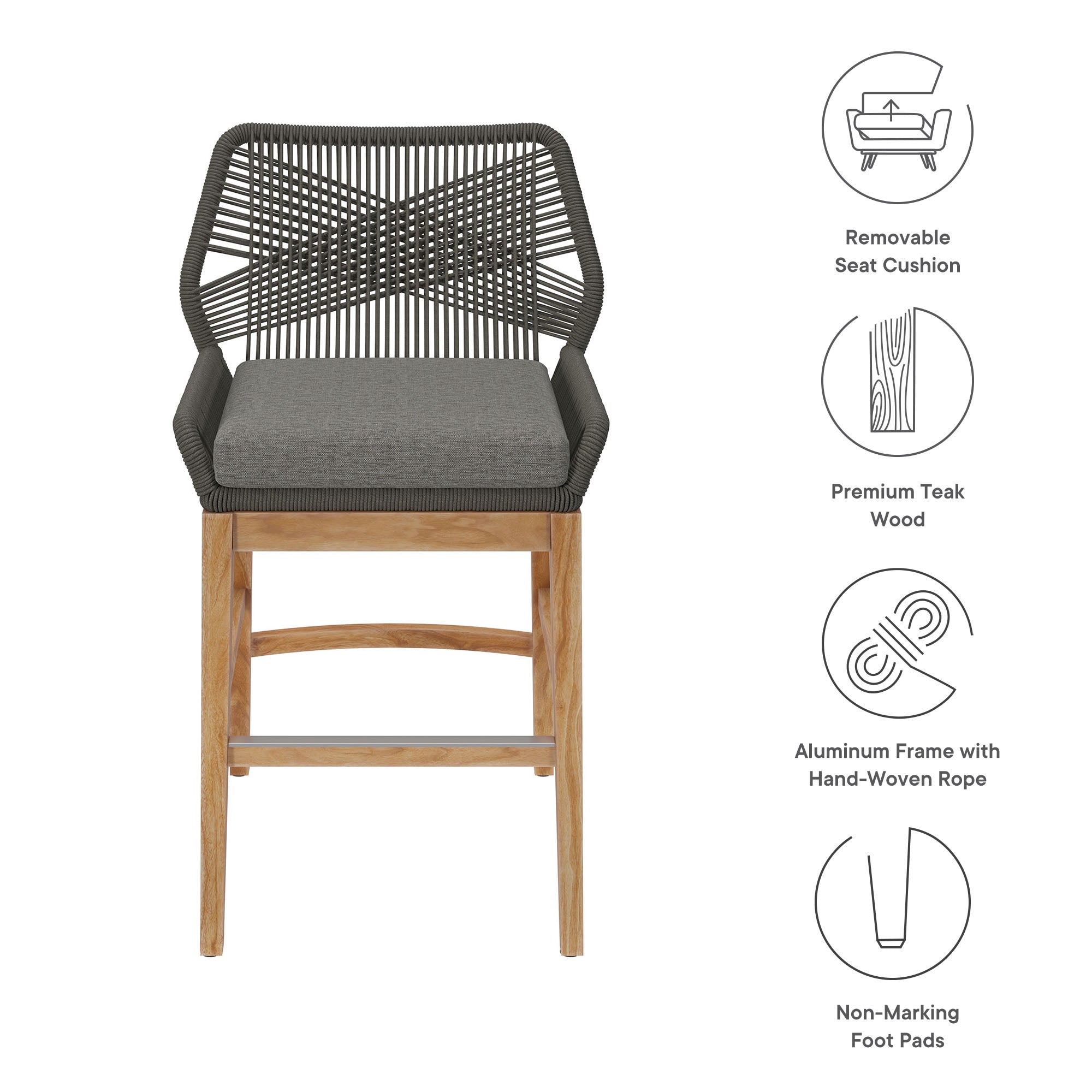 Tabouret de bar d'extérieur en teck et corde Wellspring