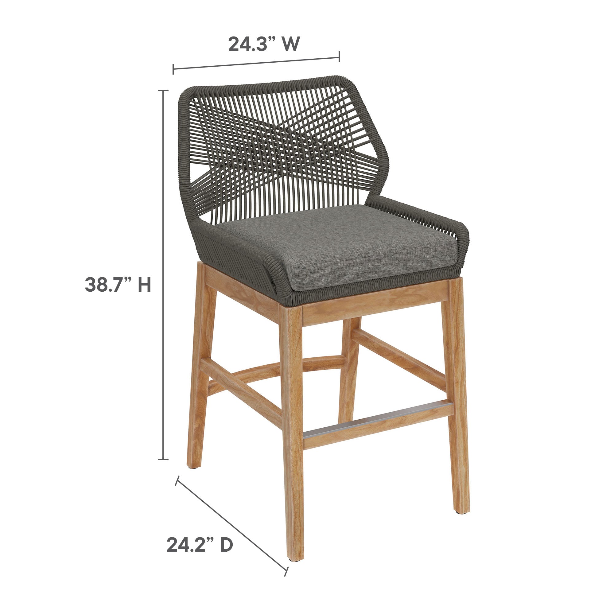 Tabouret de bar d'extérieur en teck et corde Wellspring
