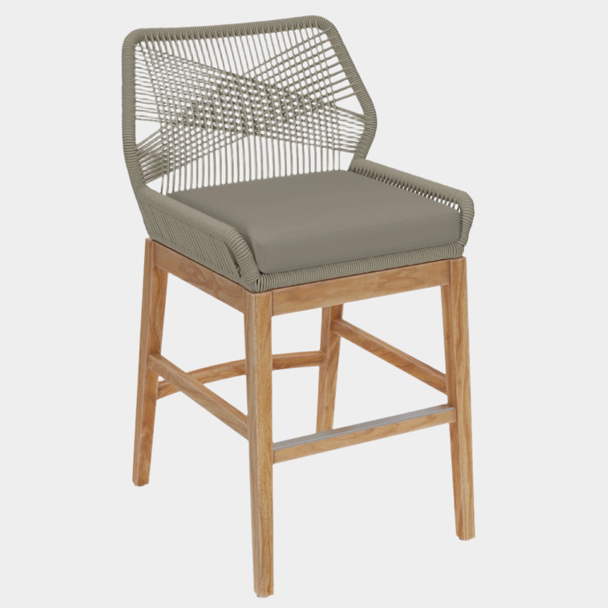 Tabouret de bar d'extérieur en teck et corde Wellspring