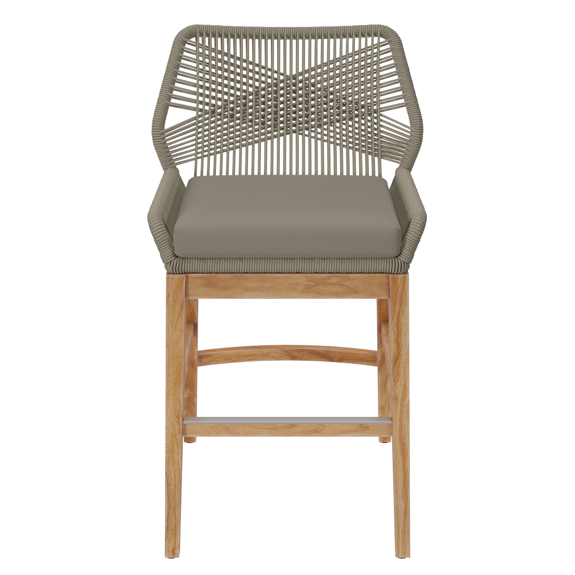 Tabouret de bar d'extérieur en teck et corde Wellspring