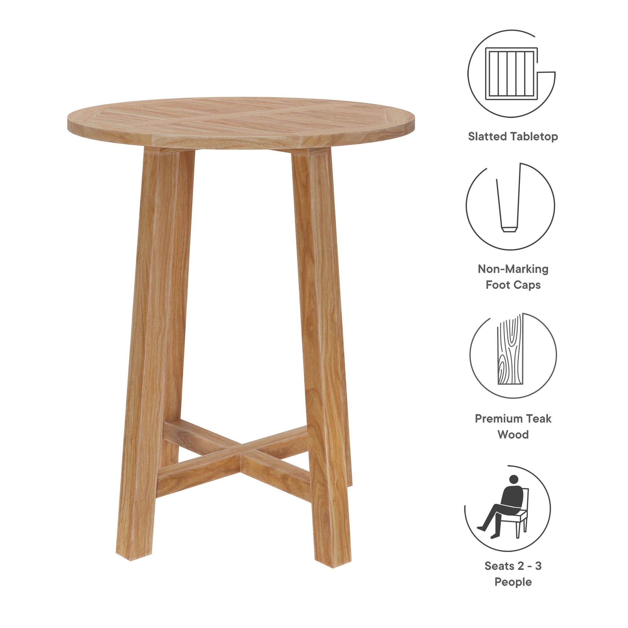 Table de bar en teck pour patio extérieur Wellspring de 36 po en naturel