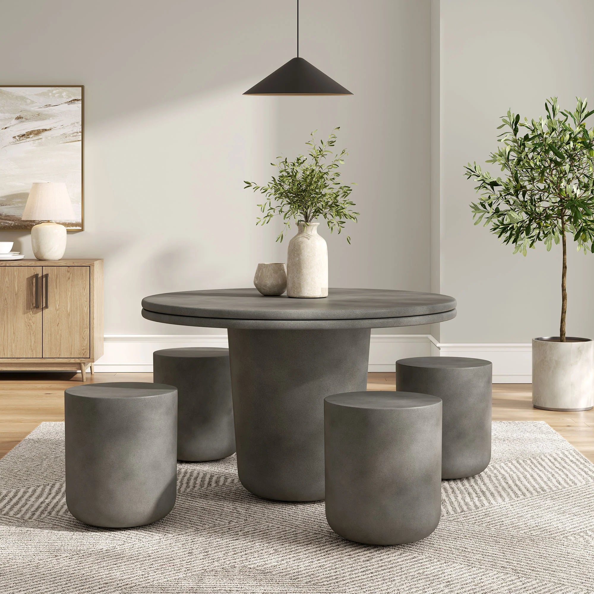 Ensemble de table à manger 5 pièces en béton pour patio intérieur et extérieur Brion