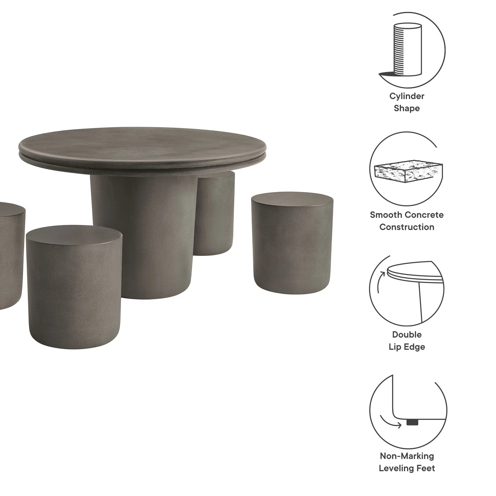 Ensemble de table à manger 5 pièces en béton pour patio intérieur et extérieur Brion