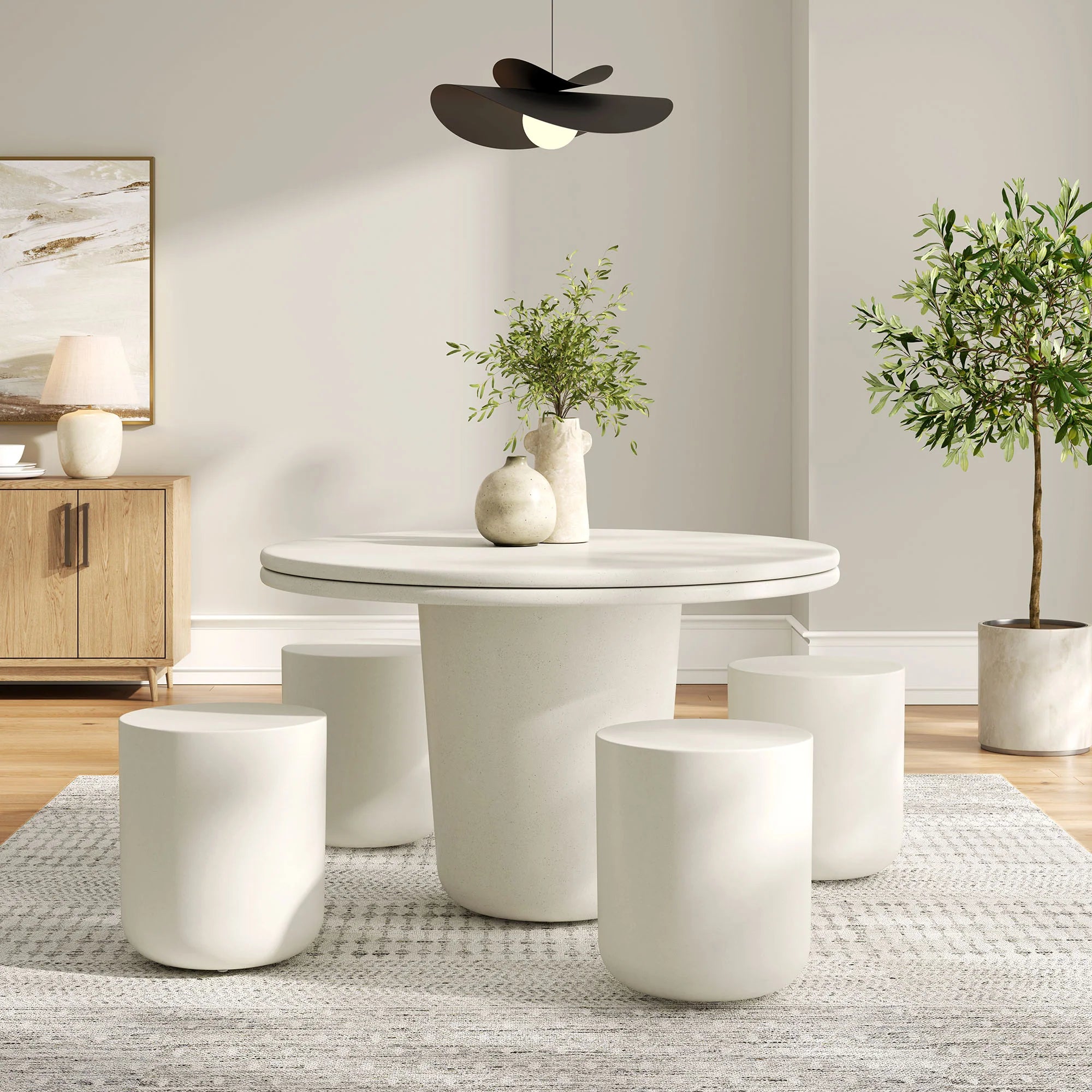 Ensemble de table à manger 5 pièces en béton pour patio intérieur et extérieur Brion