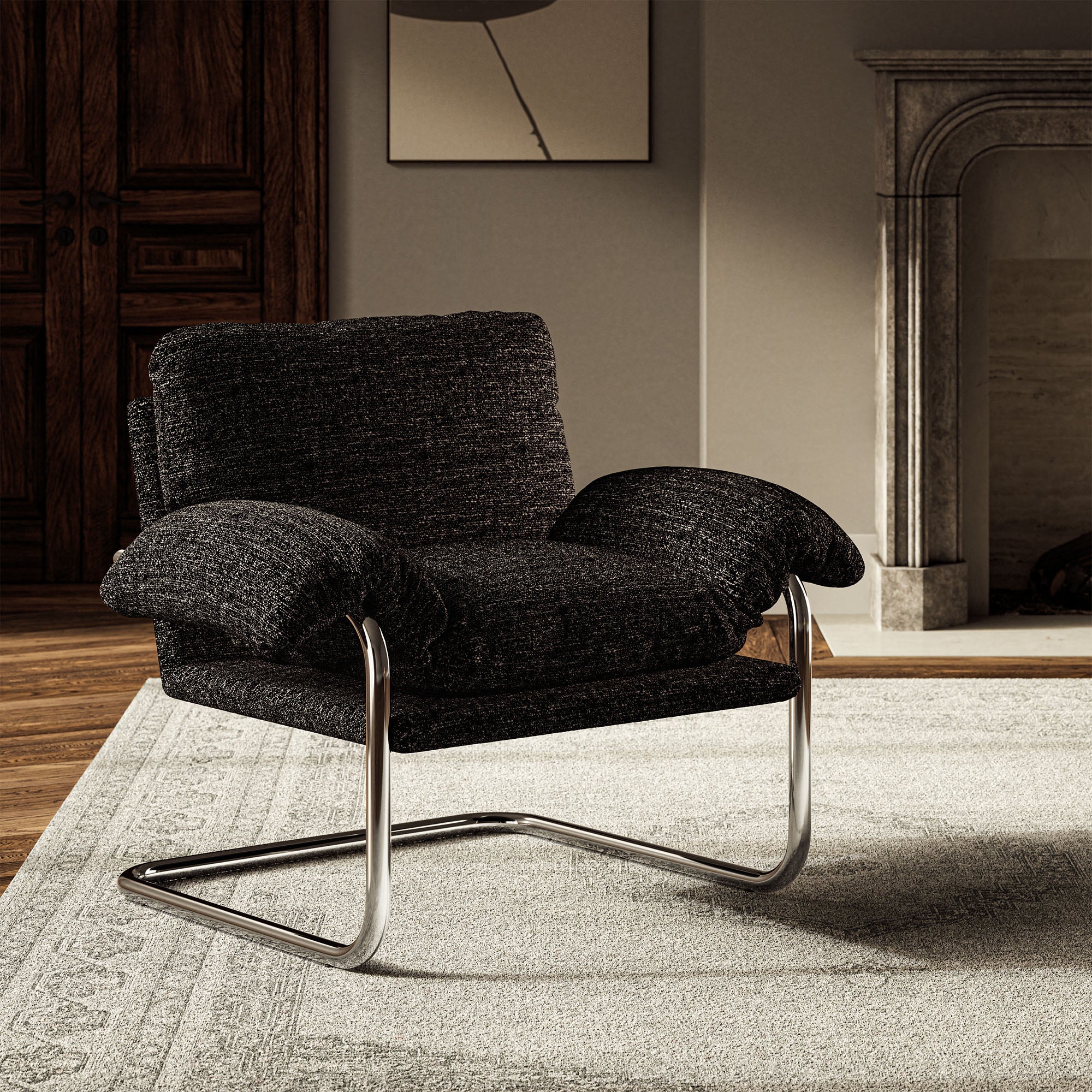Fauteuil de salon en velours Ponder Performance
