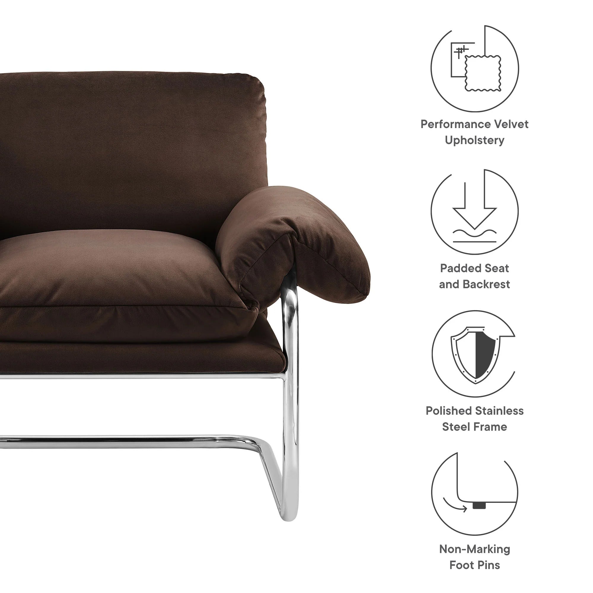 Fauteuil de salon en velours Ponder Performance