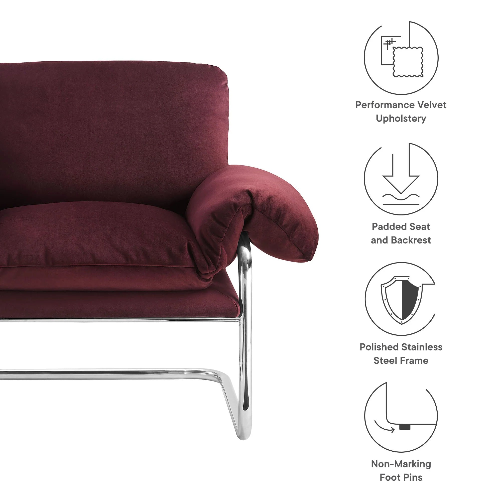 Fauteuil de salon en velours Ponder Performance