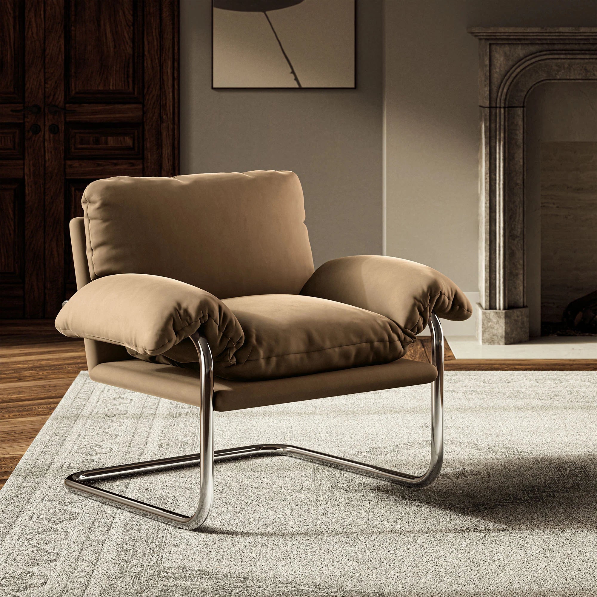 Fauteuil de salon en velours Ponder Performance